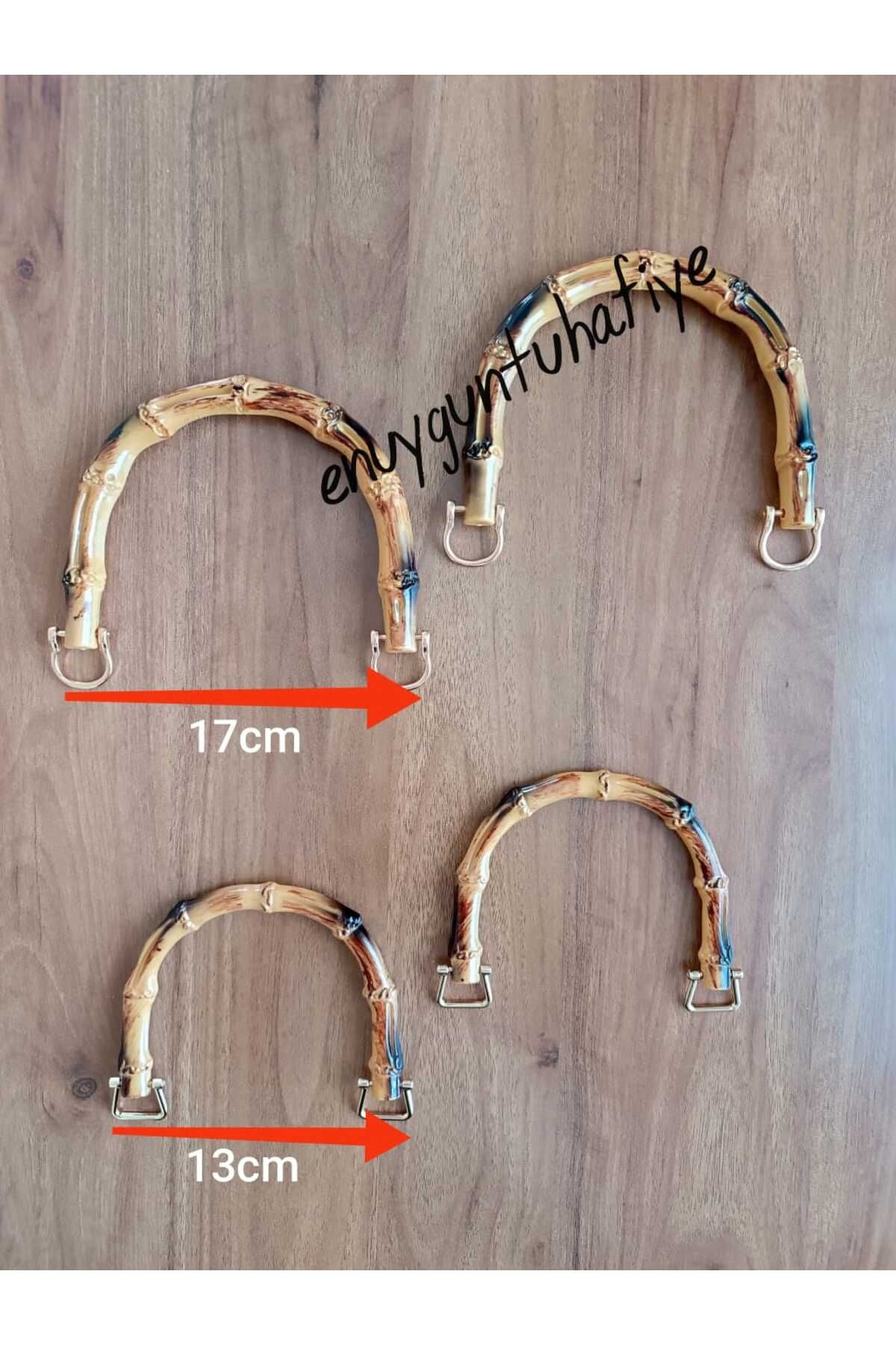 Enuyguntuhafiye Büyük Boy - Bambu Görünümlü Çanta Sap Kancalı 17cm (1 ÇİFT KAHVERENGİ)