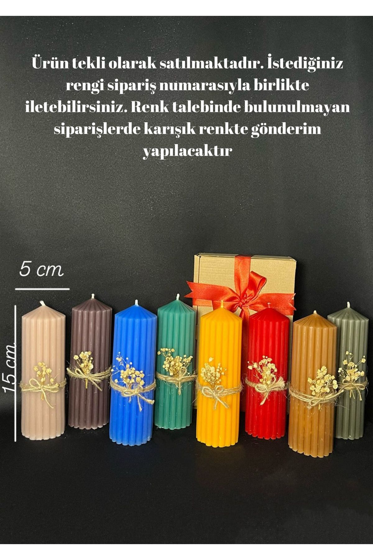 DEKORANLA Çok Renkli Büyük Boy Silindir Mum, 1 Adet