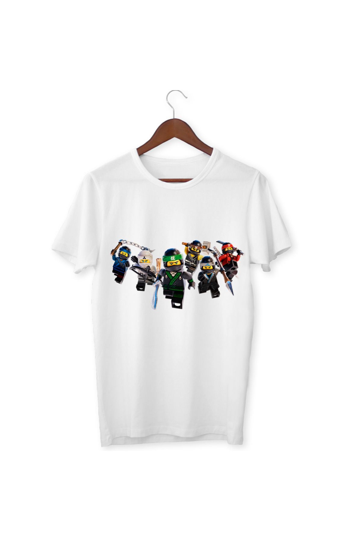ALPŞAN TİCARET Ninjago Baskılı Beyaz Tişört Çocuk Yetişkin Beyaz T-shirt Ninjago Unisex Çocuk Tişört
