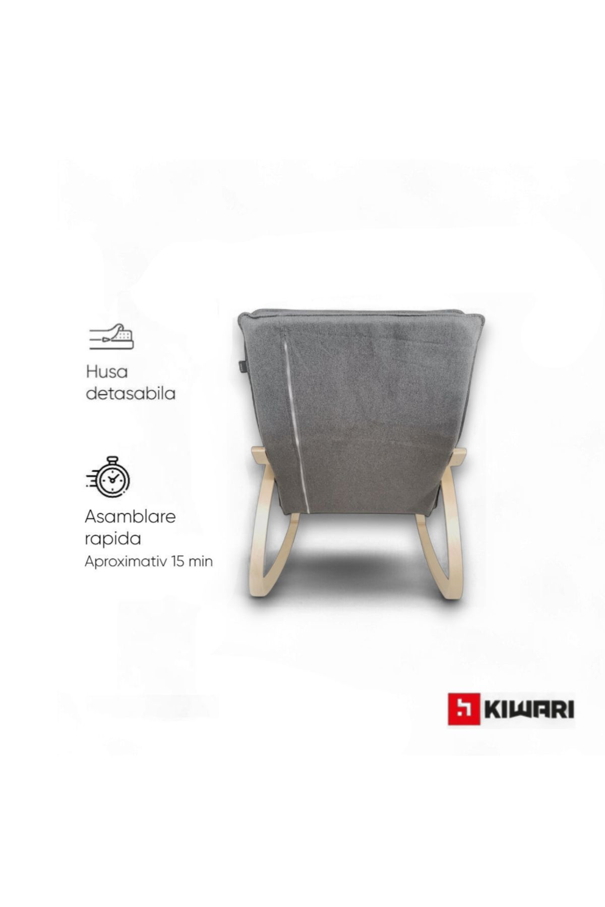 Kiwari-Ergo rocking chair, footrest, metal frame, 94x63x87 cm, polyester, removable cover, Dark Grey 6