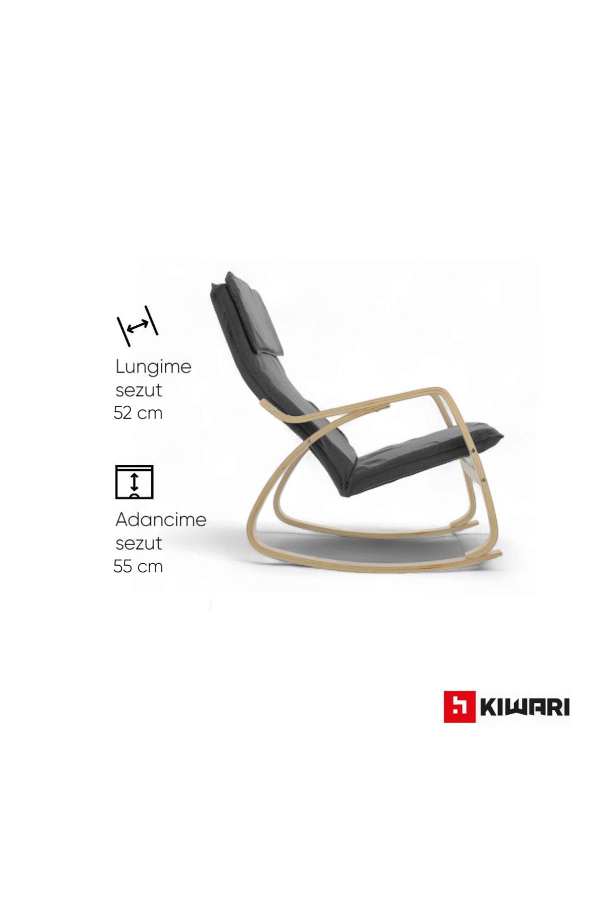 Kiwari-Ergo rocking chair, footrest, metal frame, 94x63x87 cm, polyester, removable cover, Dark Grey 5