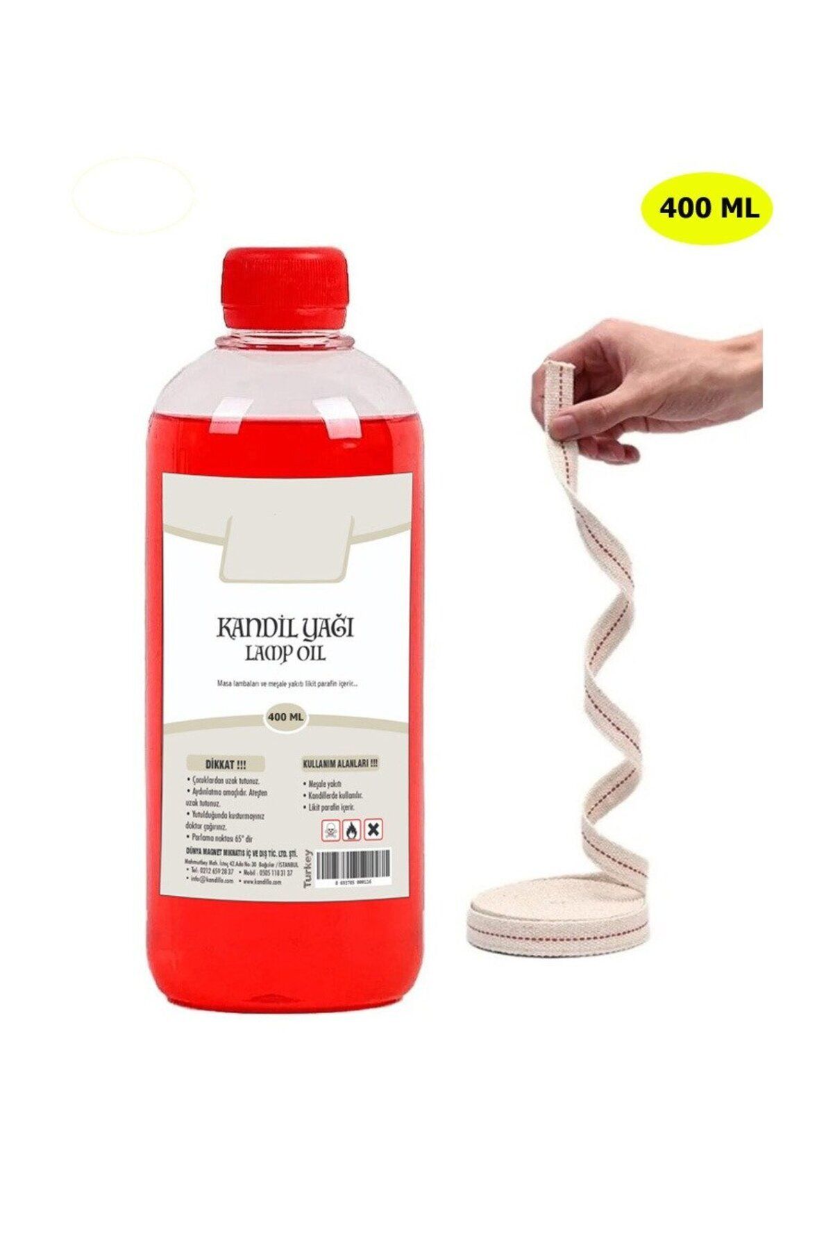 DEKORANLA Kırmızı Kandil Yağı İç Mekan 400 ml + 50 cm Fitil, hoş ve sıcak atmosfer sağlar.