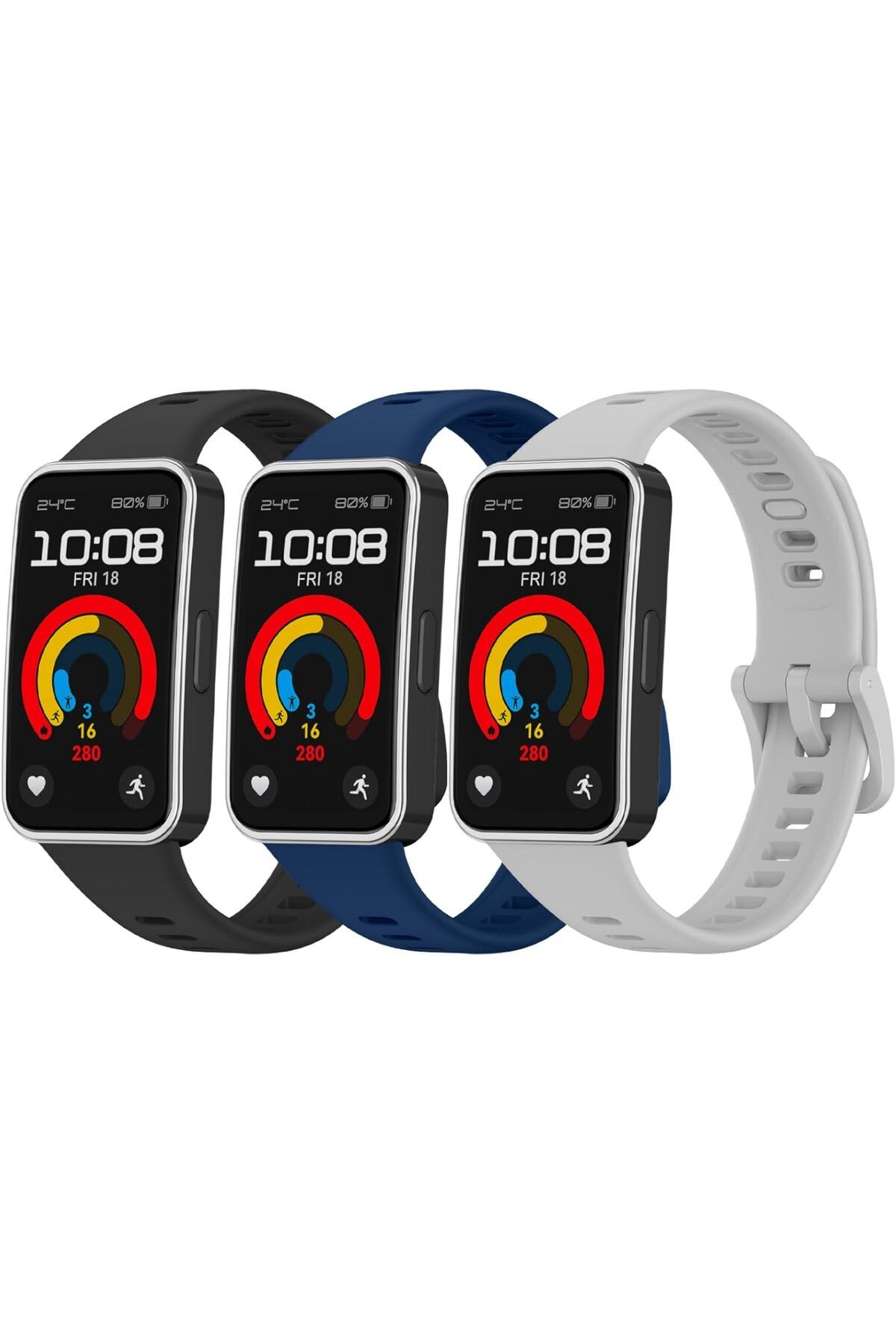 Novatis Huawei Band 8 / Band 9 Uyumlu 3'lü Paket Silikon Kordon Metal Pim ve Tokalı Soft Kayış