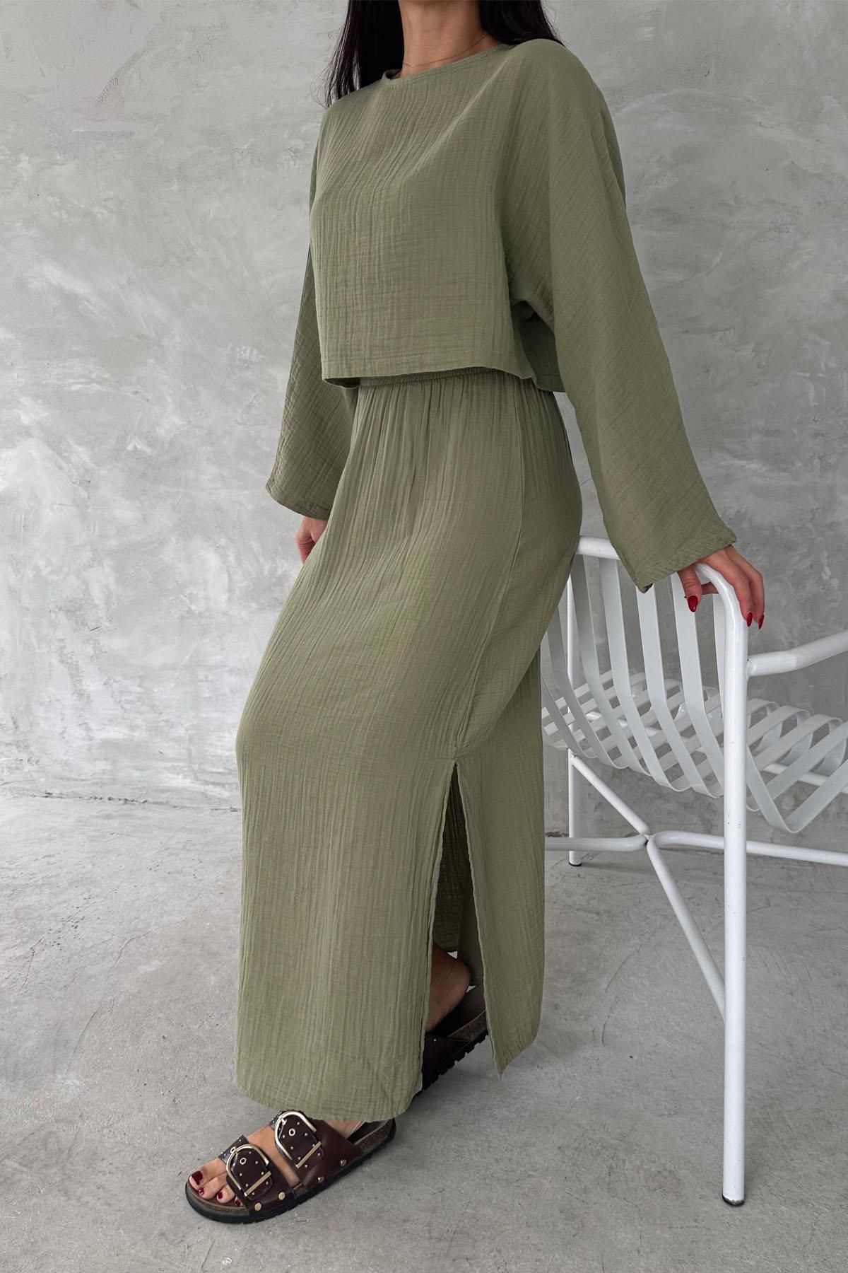 İstangül Butik Soft Moss Yazlık Serin Müslin Takım Rahat Kesim ve Tril Doku