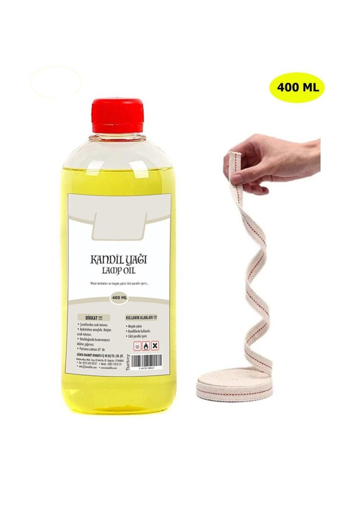 DEKORANLA Sarı Kandil Yağı İç Mekan 400ml + 50cm Fitil, sıcak ve şık atmosfer sağlar.
