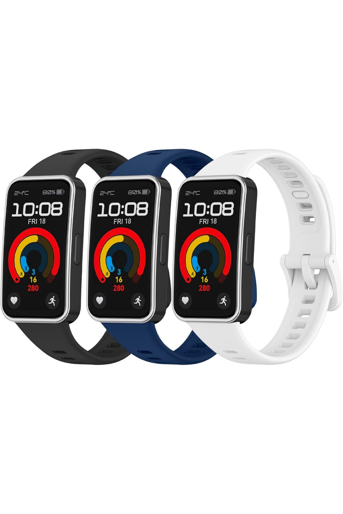 Novatis Huawei Band 8 / Band 9 Uyumlu 3'lü Paket Silikon Kordon Metal Pim ve Tokalı Soft Kayış
