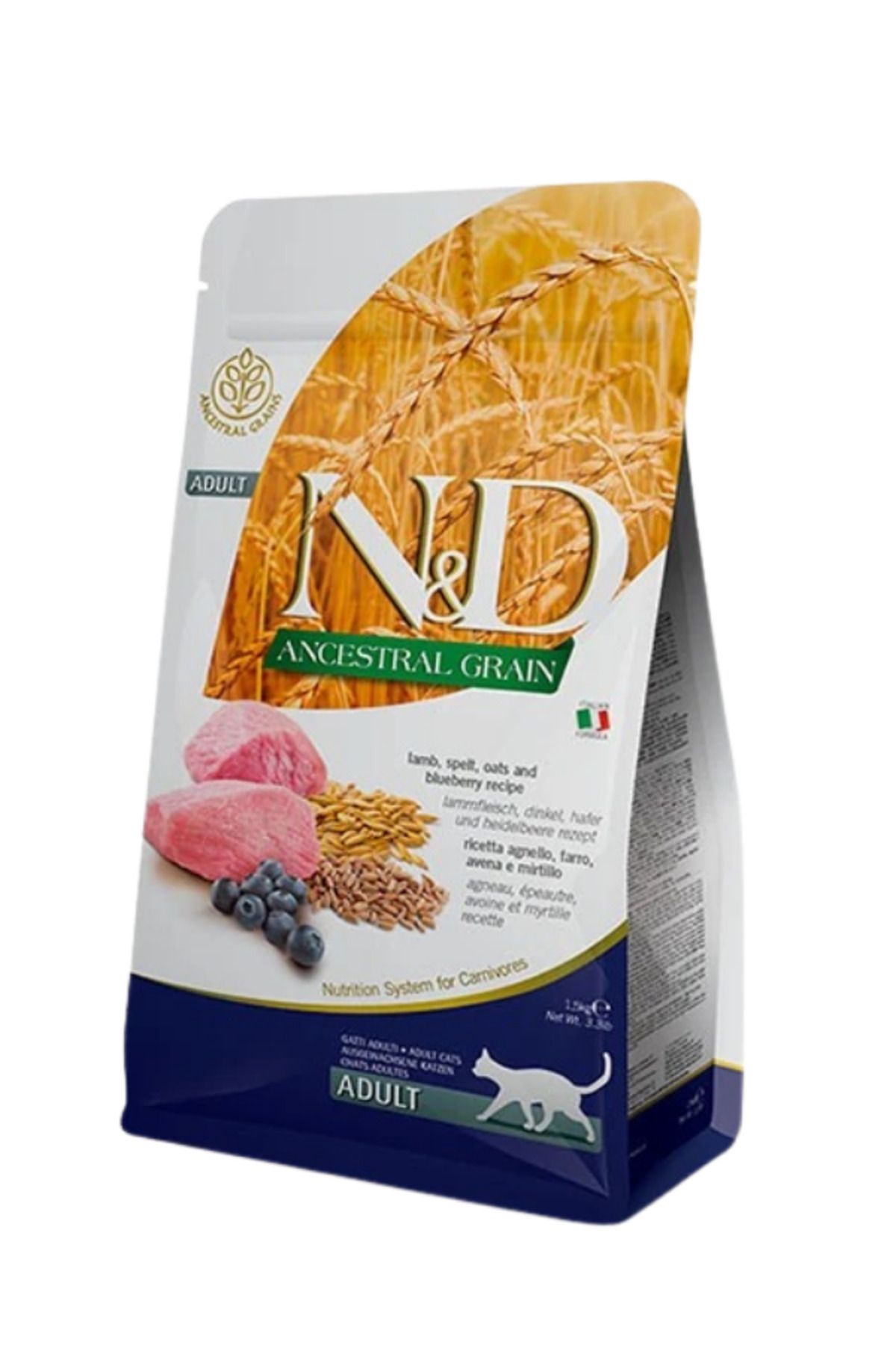 sevgipet ND Ancestral Grain Kuzu Etli ve Yaban Mersinli Düşük Tahıllı Açık 1 Kg Yetişkin Kedi Maması