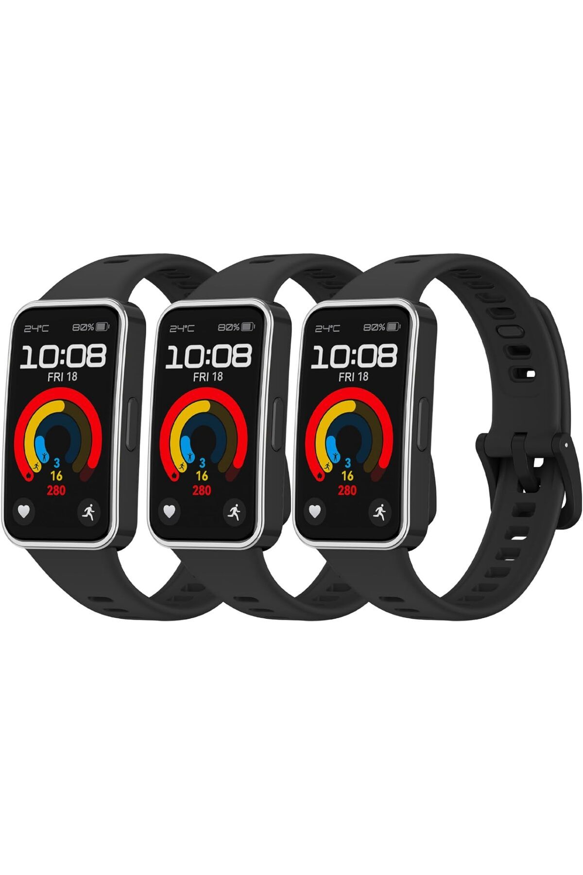 Novatis Huawei Band 8 / Band 9 Uyumlu 3'lü Paket Silikon Kordon Metal Pim ve Tokalı Soft Kayış