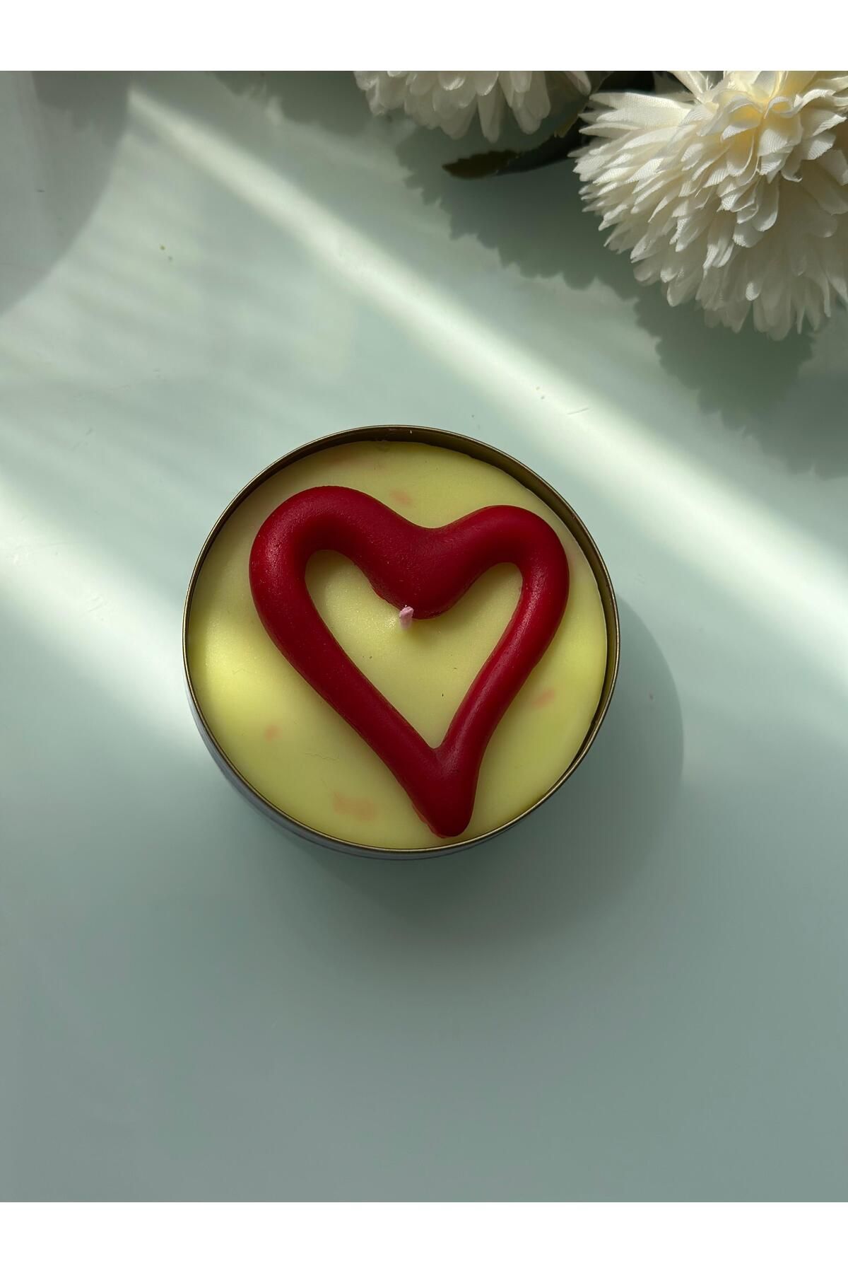 BalibeeCandle Metal Kutuda Kalpli Sarı kırmızı Hediyelik Mum