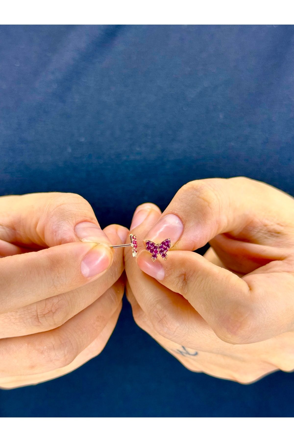 Azra Silver&Aksesuar 925 Ayar Ruby Taşlı Kelebek Model Gümüş Küpe