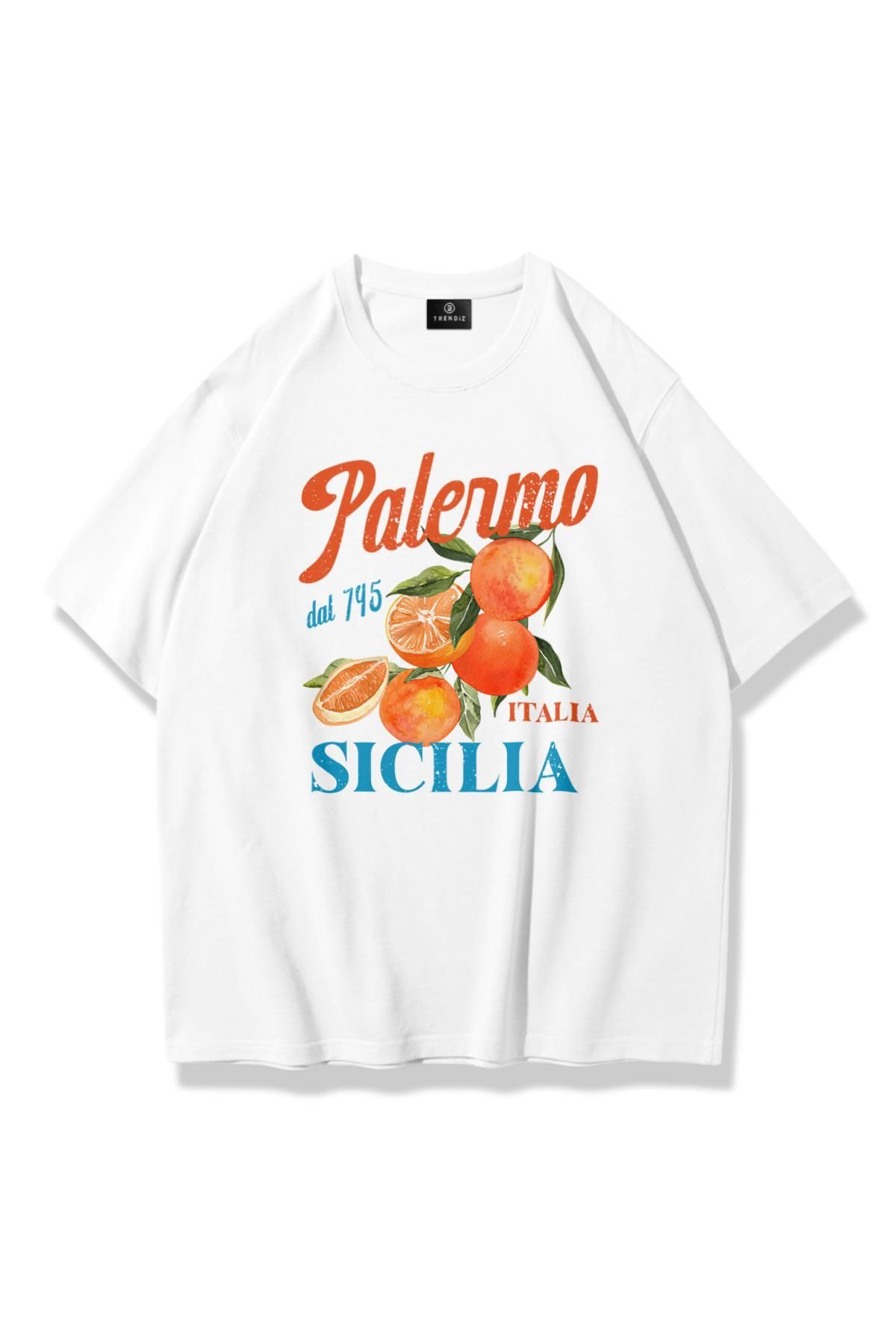 Trendiz Unisex Palermo Sicilia Tshirt Beyaz