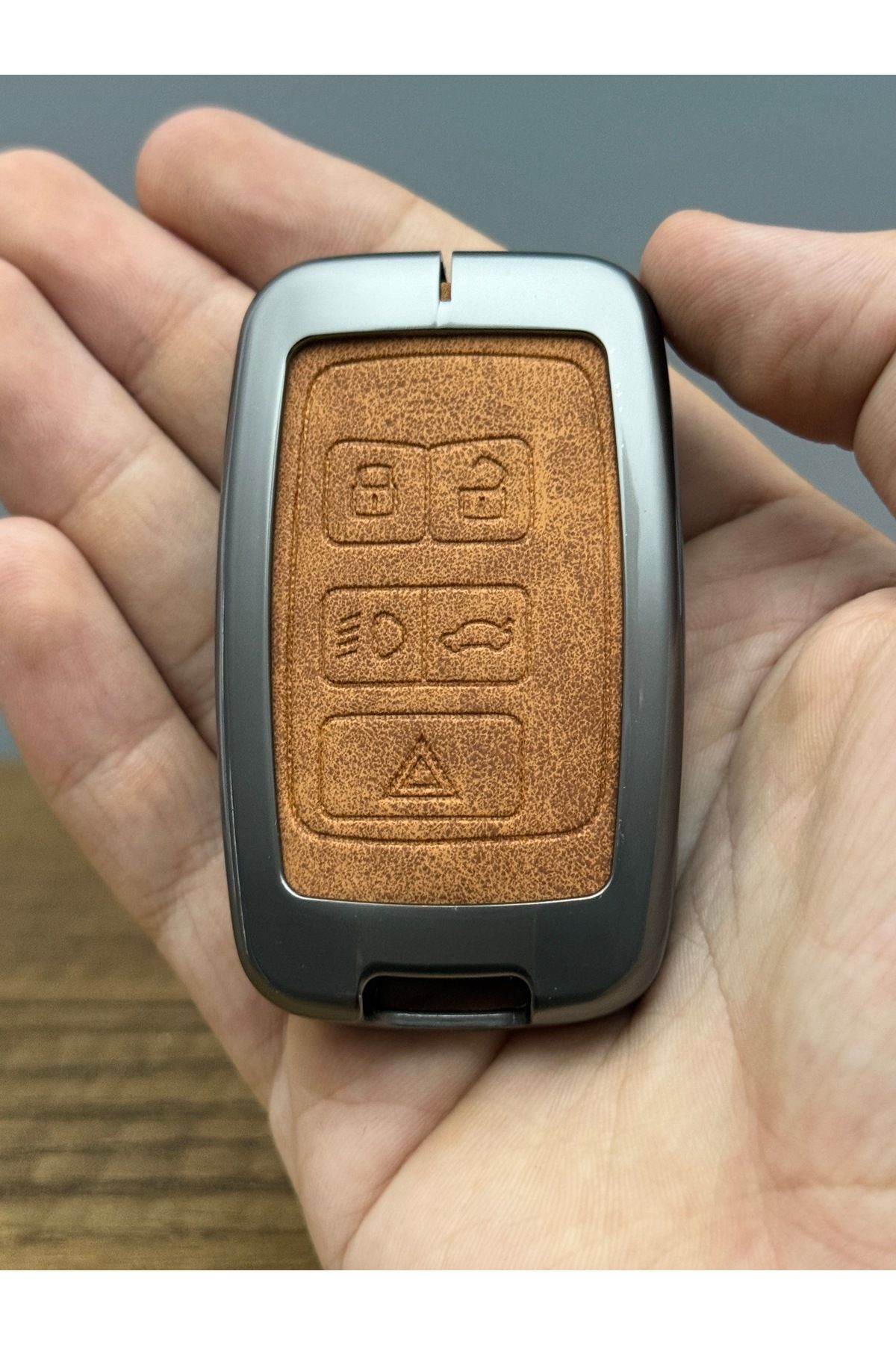 Mavi Keys Range Rover Land Rover Smart 2012 ve Sonrası 5 Düğmelı Deri Metal Anahtar Koruma Kılıfı Kahverengi