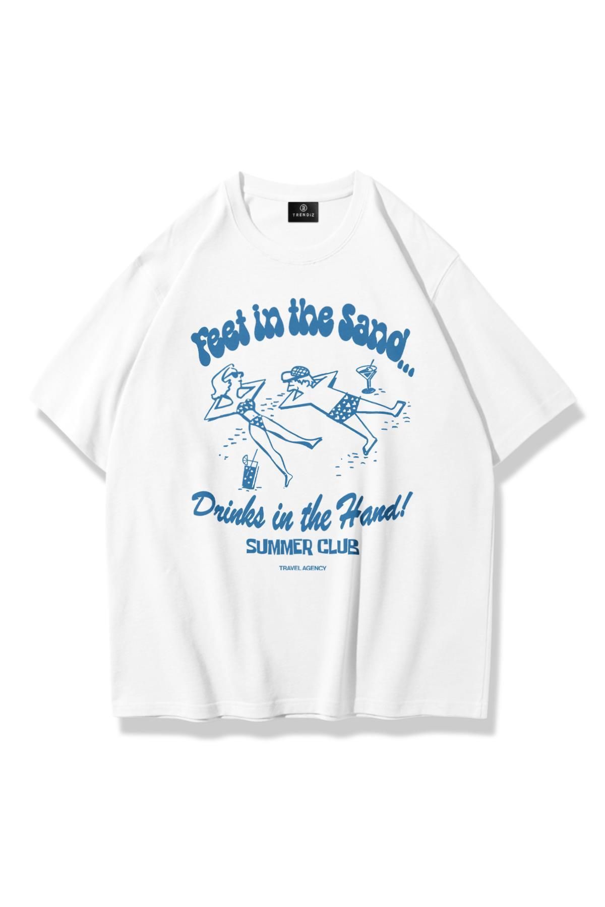 Trendiz Unisex Feet in the Sand Tshirt Beyaz