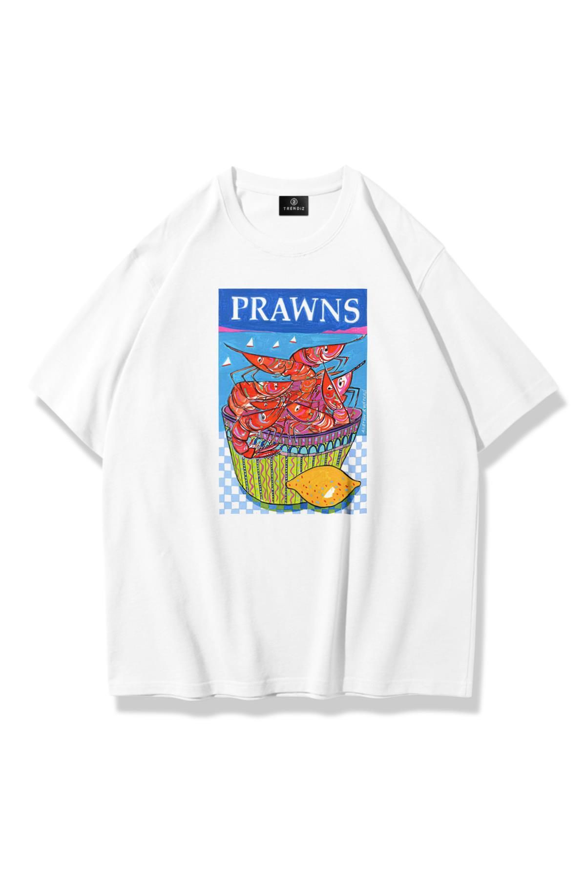 Trendiz Unisex Prawns Tshirt Beyaz