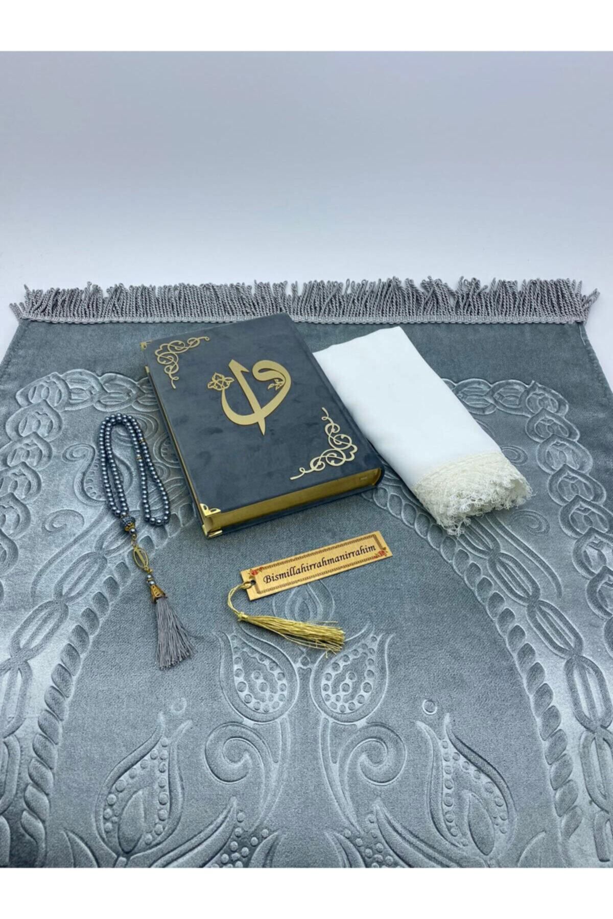 YİGİTECH Hediye Kadife Kuranı Kerim Seti Namaz Örtüsü Tespih Ayraç