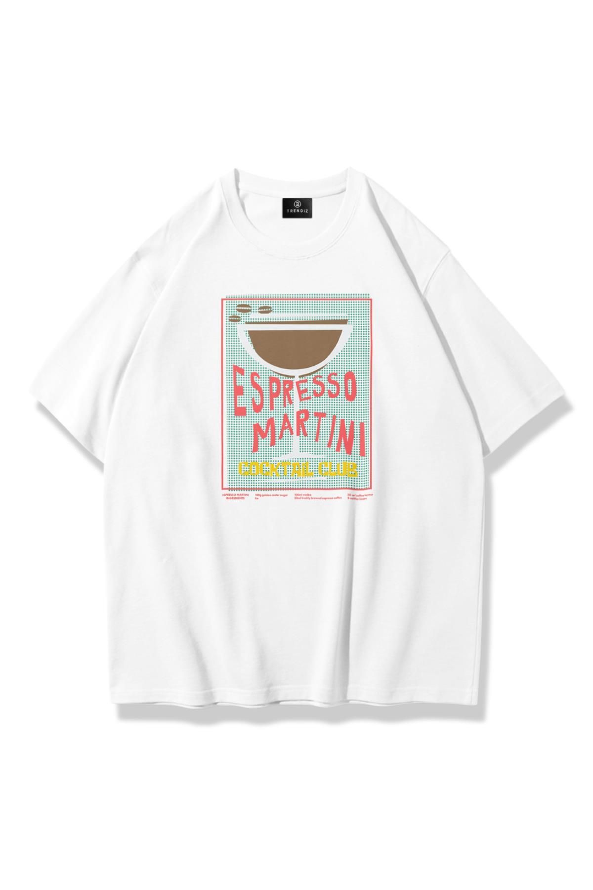 Trendiz Unisex Espresso Martini Poster Tshirt Beyaz
