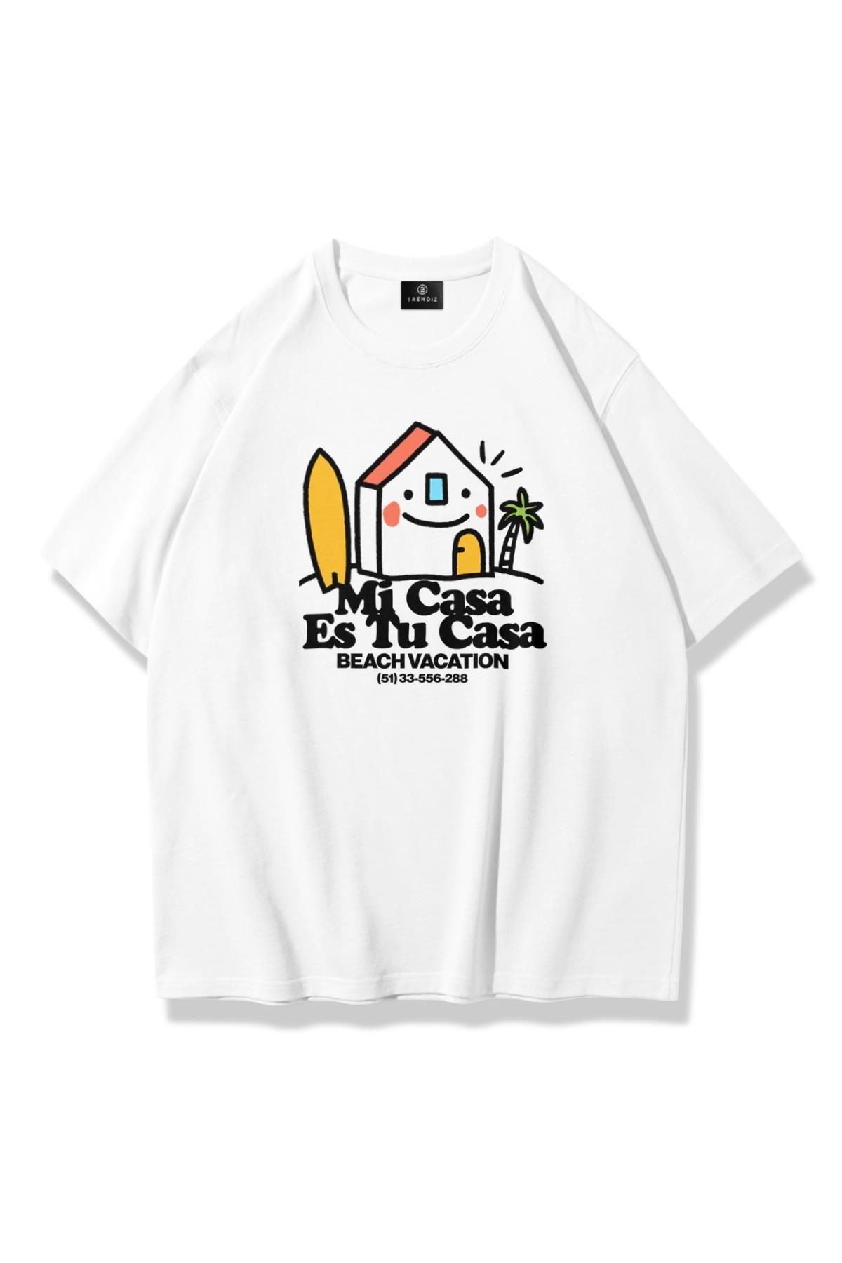 Trendiz Unisex Mi casa es tu casa Tshirt Beyaz