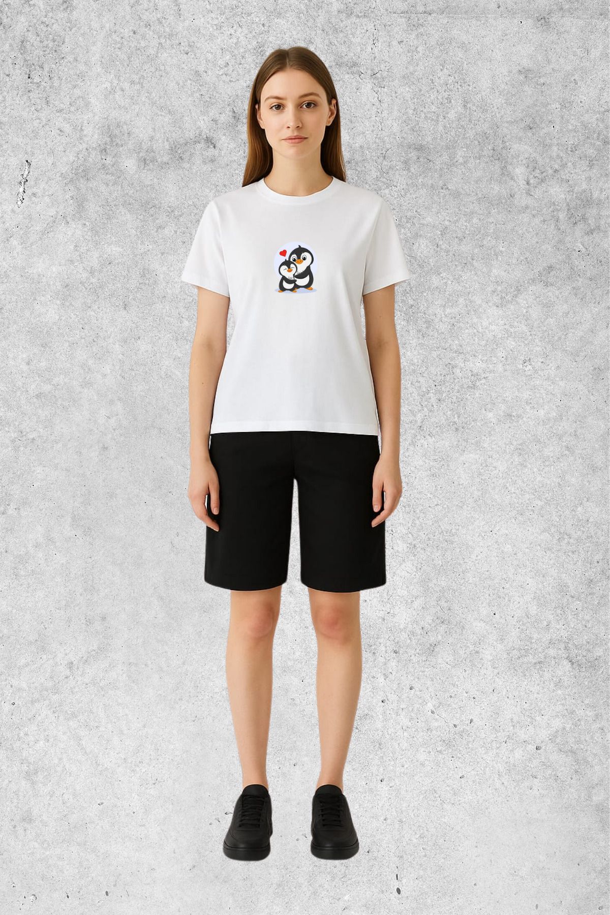 MOLICO BASİC unisex sıfır yaka kısa kollu İKİ PENGUEN BASKILI TSHİRT