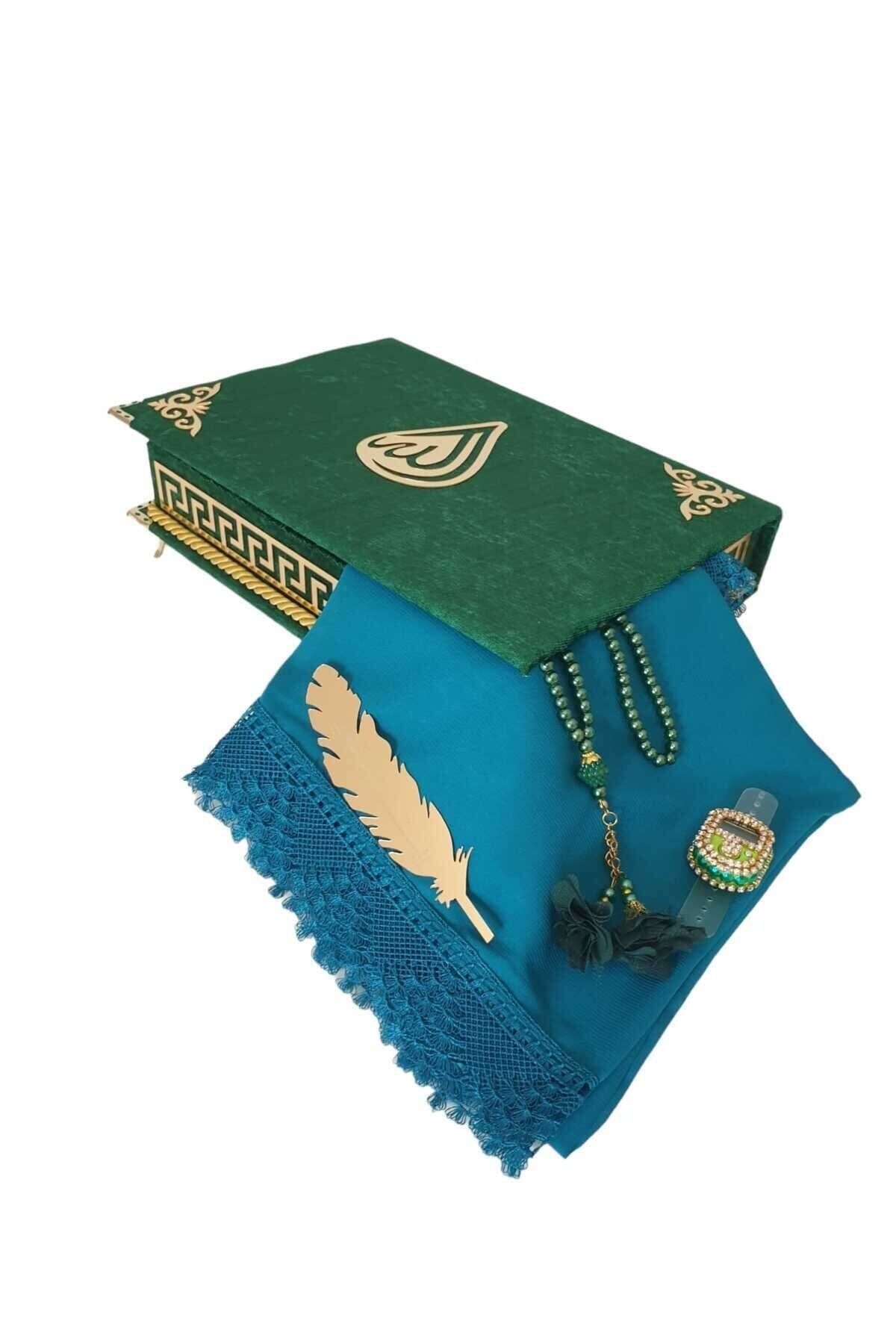 YİGİTECH Kişiye Özel Reşal Ayaklı Kutulu Orta Boy Kur'an-ı Kerim -(YEŞİL)