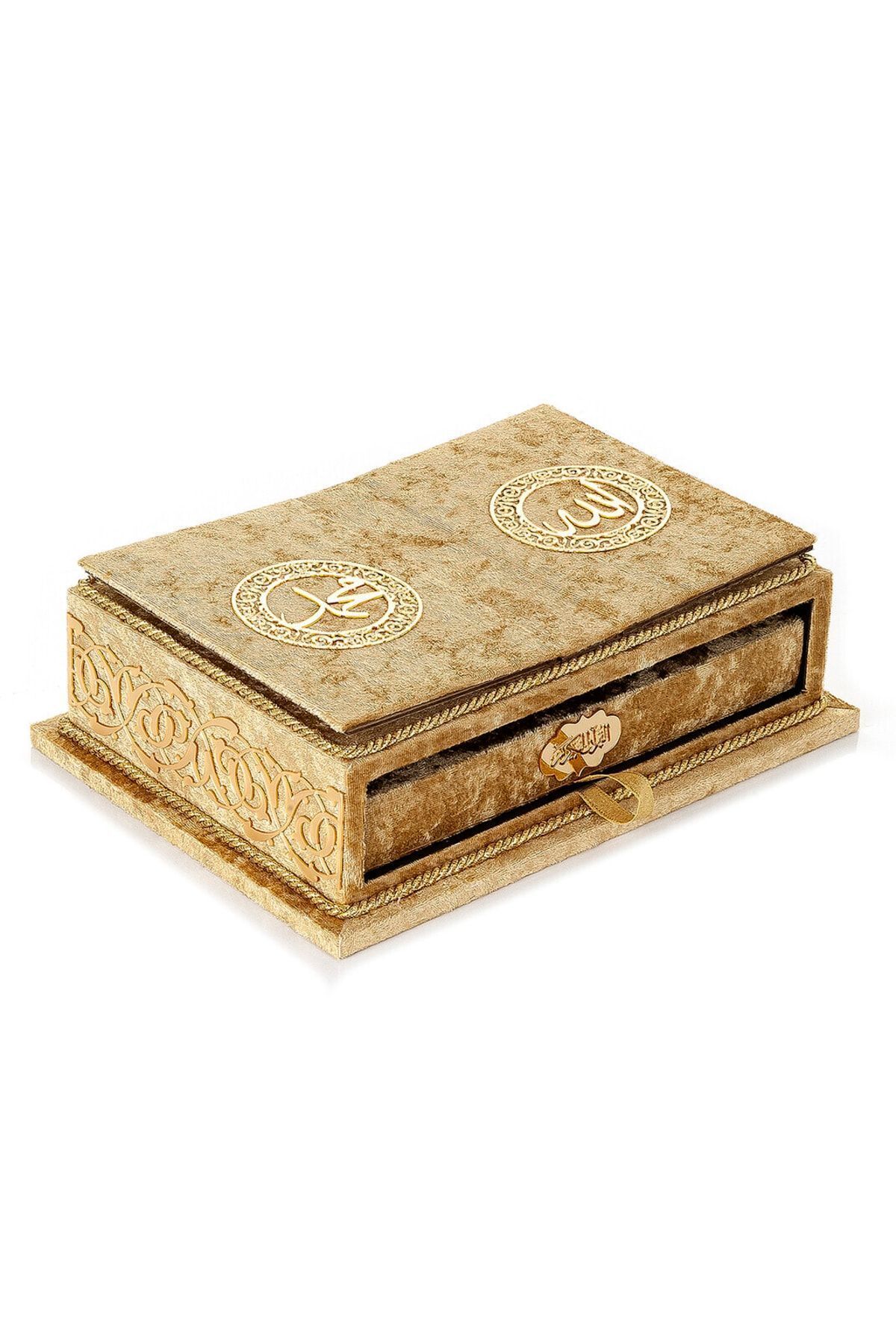 YİGİTECH Masa.Üstü.Rahleli.Kadife.Kaplı.Sandıklı.Kuranı.Kerim.Seti.-.Rahiya.Serisi.Gold