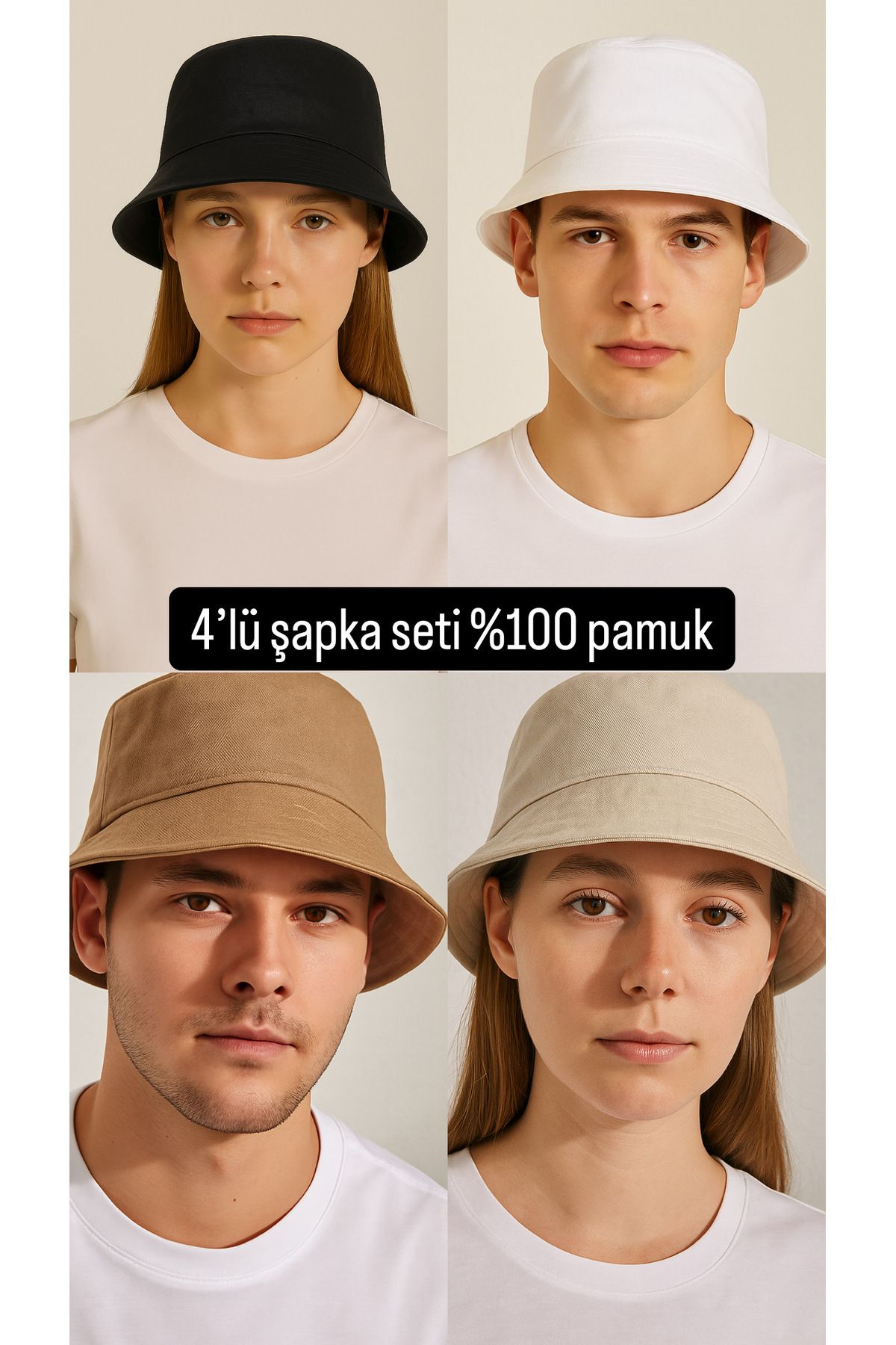Çeşme Home 4’lü Renkli Unisex Bucket Şapka Seti – %100 Pamuk, Yazlık Katlanabilir Güneş Şapkası