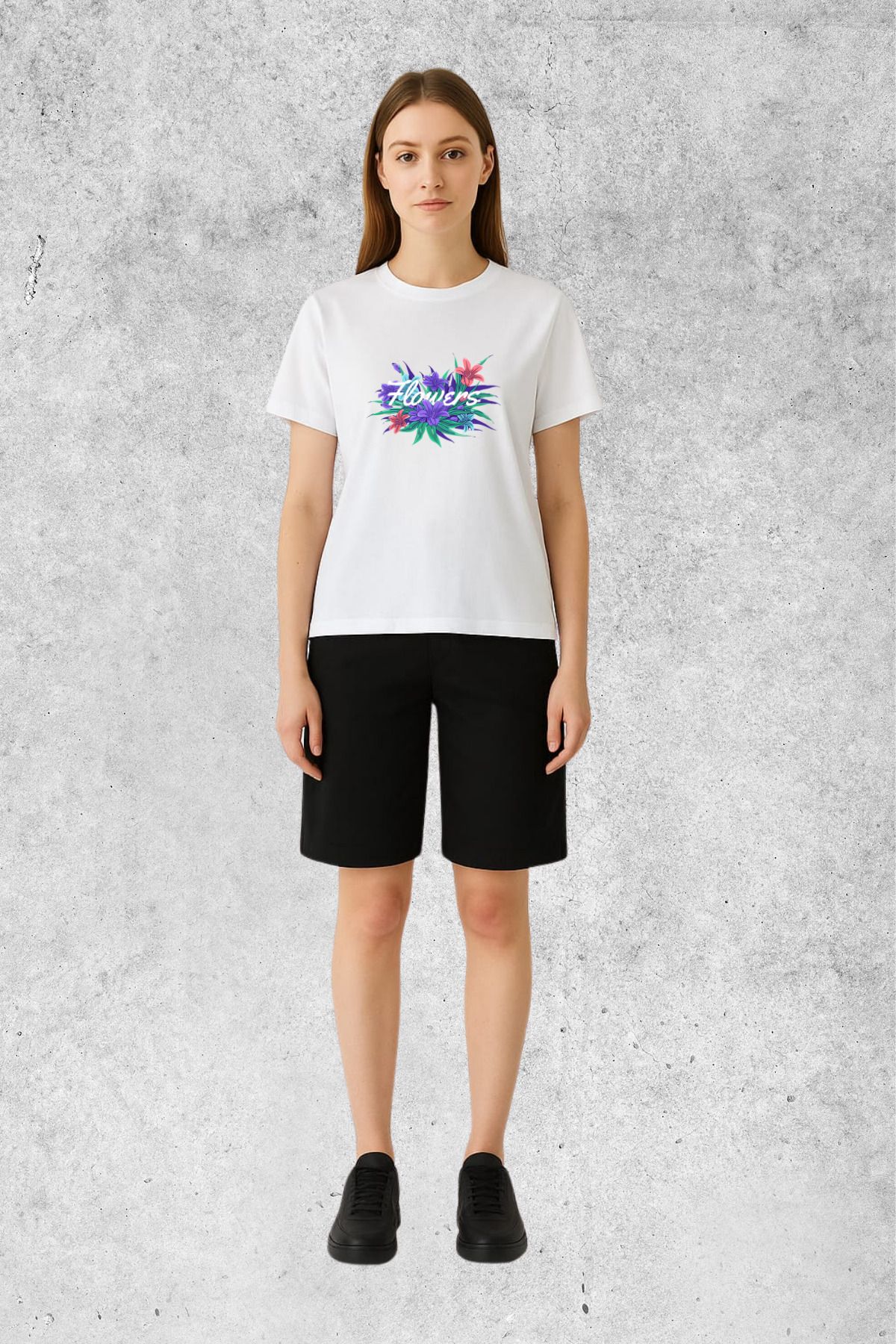 MOLICO BASİC unisex sıfır yaka kısa kollu FLOWERS BASKILI TSHİRT
