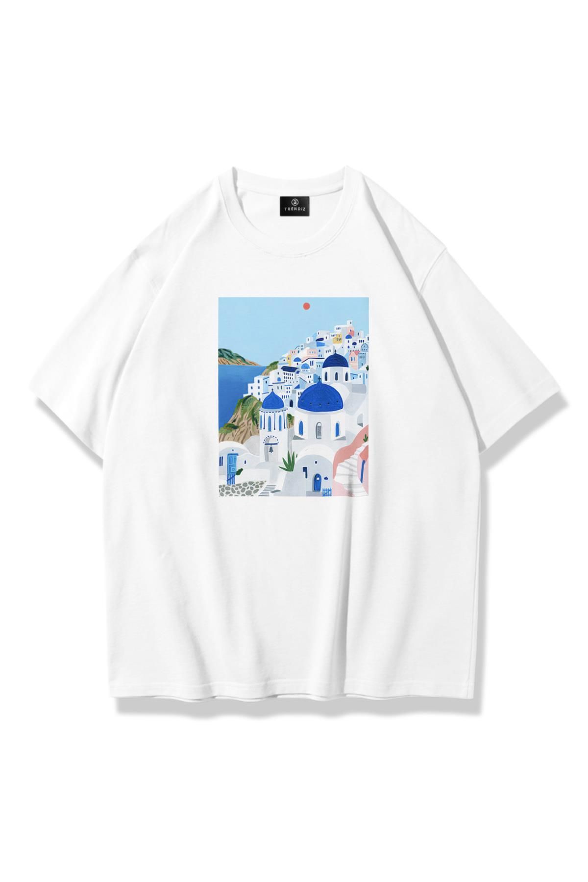 Trendiz Unisex Santorini Tshirt Beyaz
