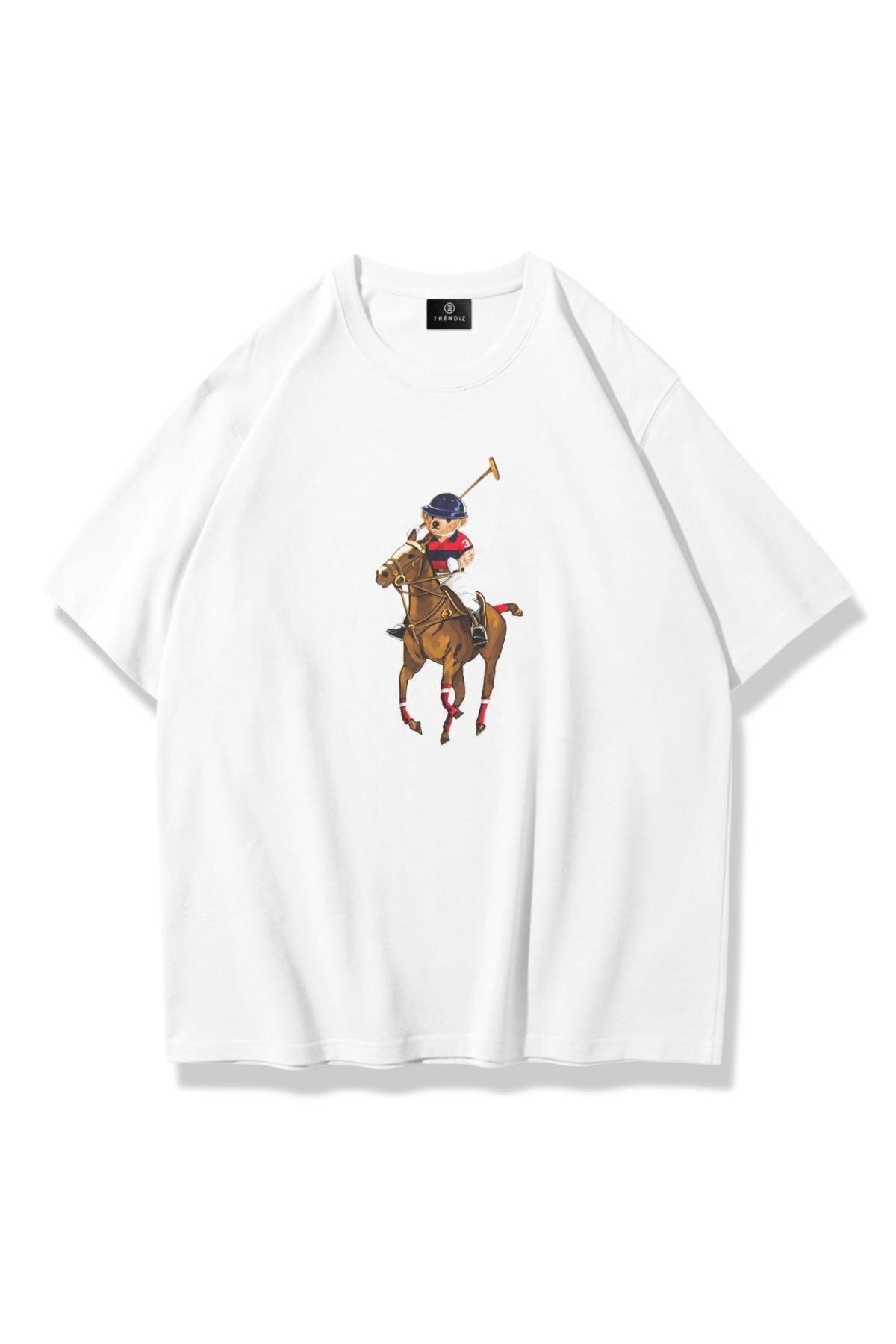 Trendiz Unisex Teddy Horse Tshirt Beyaz
