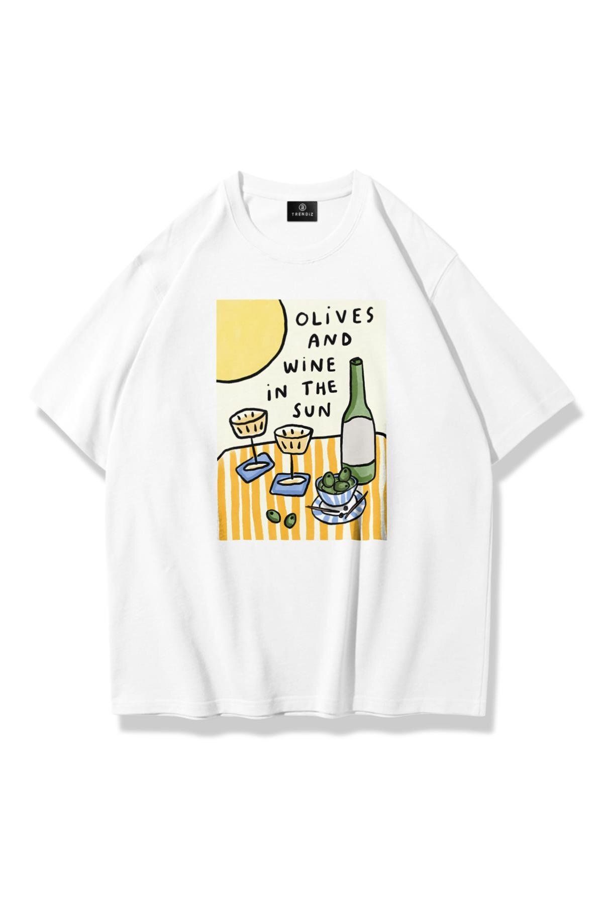 Trendiz Kadın Olives and Wine Tshirt Beyaz