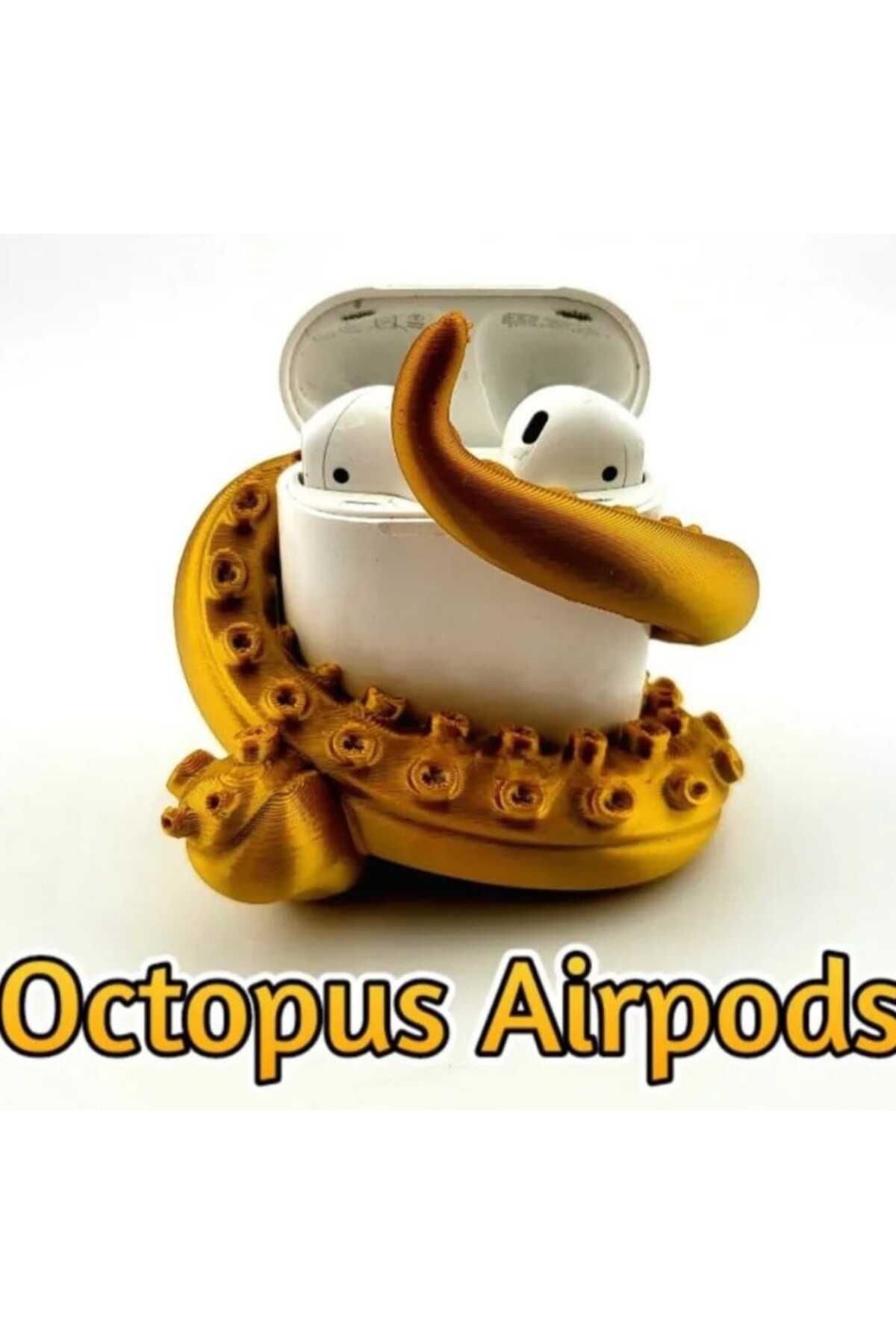 ValoriaConcept 🐙✨ Gold Renkli Ahtapot Tasarımlı 3D Baskı AirPods Tutucu 🎧💛