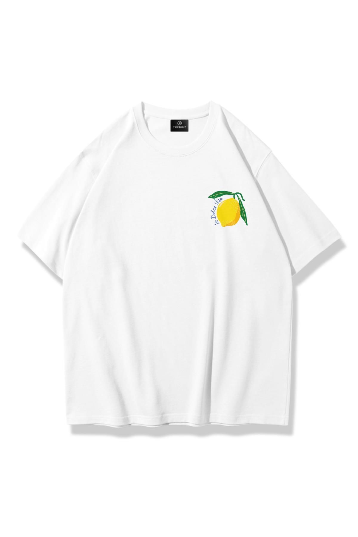 Trendiz Unisex Dolce Vita Limon Tshirt Beyaz