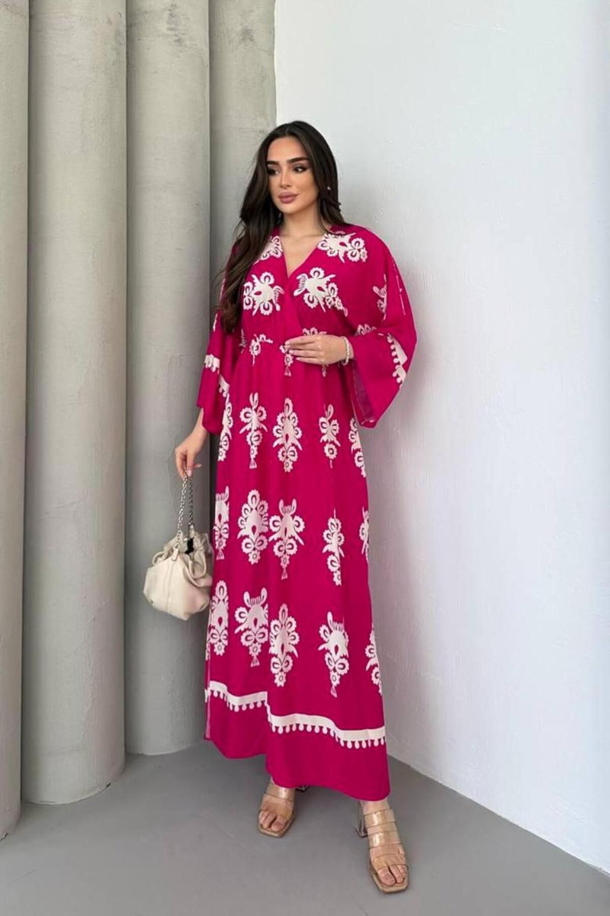 mira belle boutique wear since 2025 Kruvaze Yaka Fuşya Yazlık Elbise