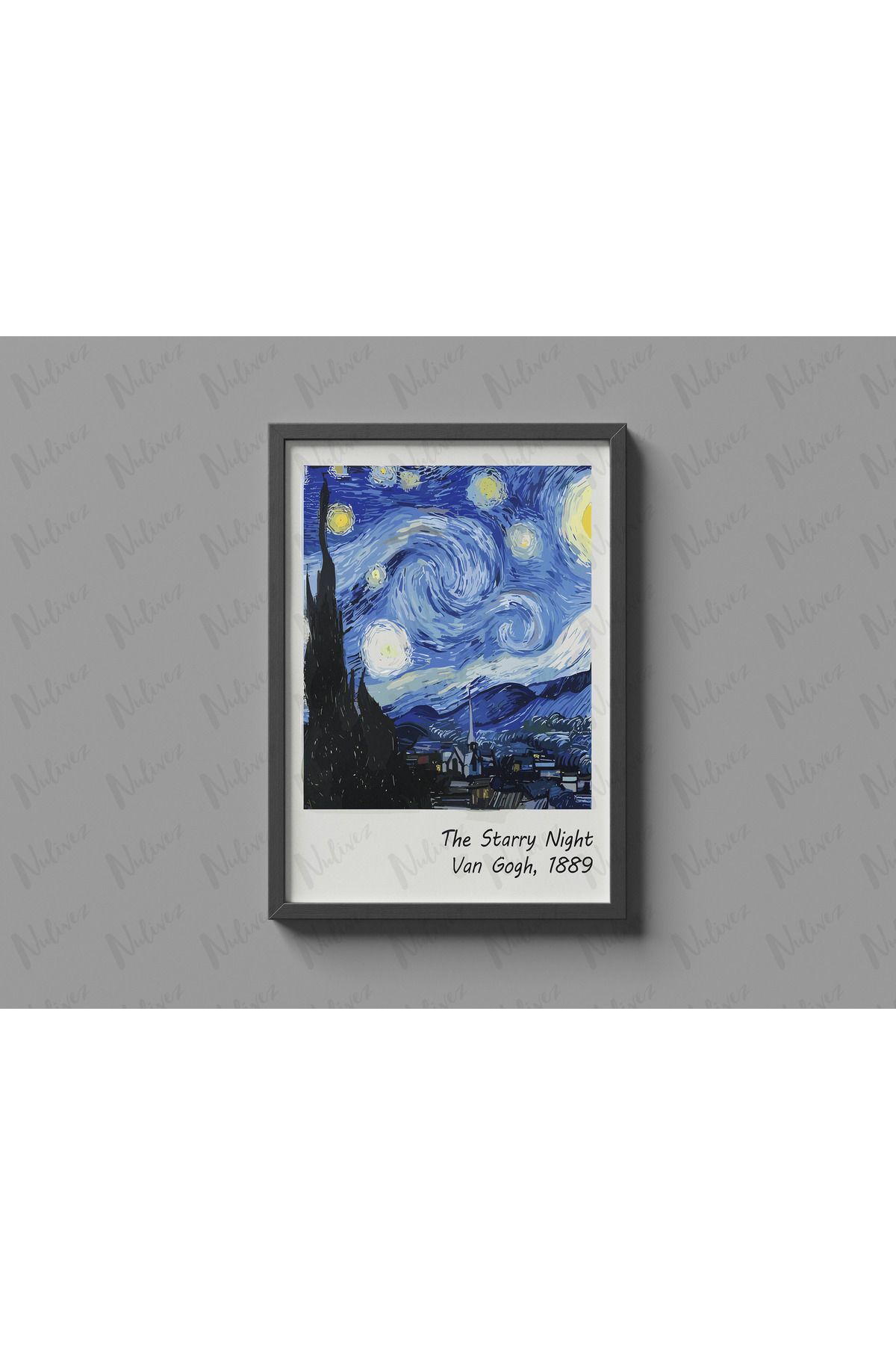 Nulivez Çerçeveli, Van Gogh 1889 At Night Tasarımlı Dekoratif Tablo, 300 Micron Antireflecte Korumalı Tablo