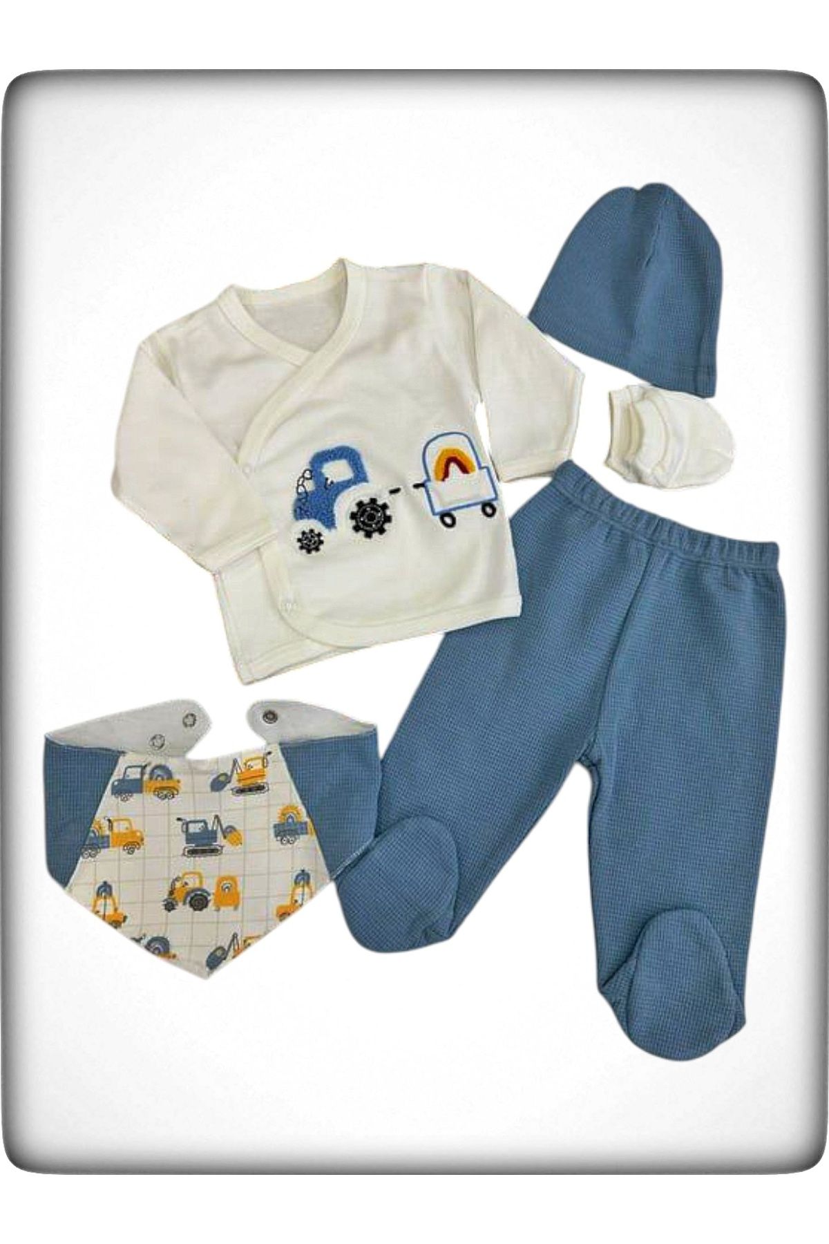 Babyim Traktör Nakışlı Erkek Bebek 5li En Yeni Zıbın Seti Modelleri