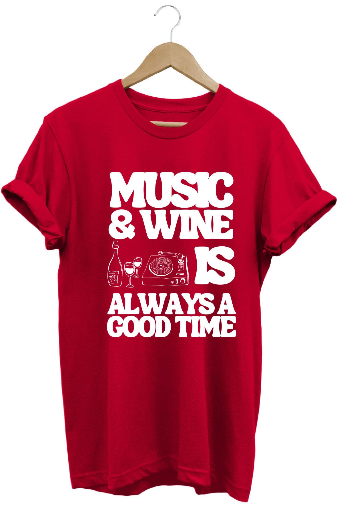 onsrawear Y2k Vintage Music & Wine Yazı Baskılı Unisex %100 Pamuk Basic Premium T-shirt