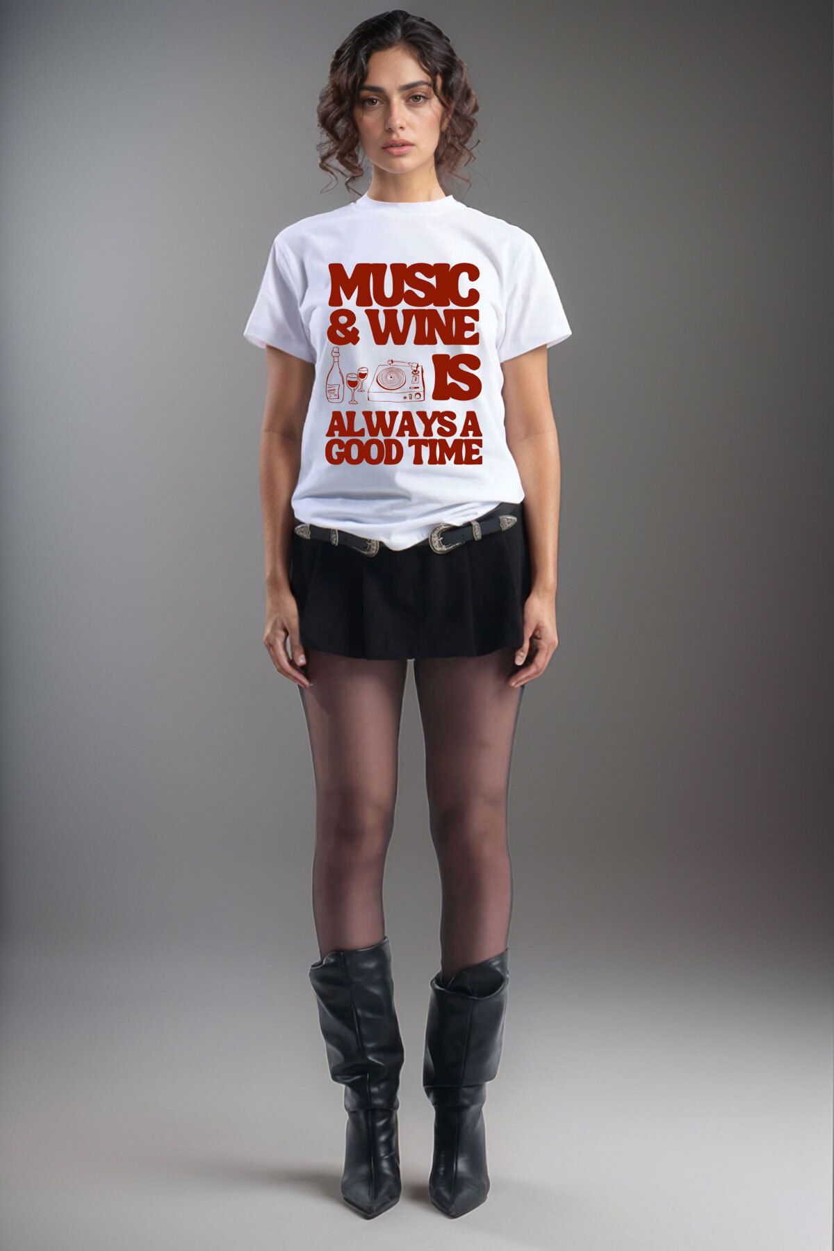 onsrawear Y2k Vintage Music & Wine Yazı Baskılı Unisex %100 Pamuk Basic Premium T-shirt