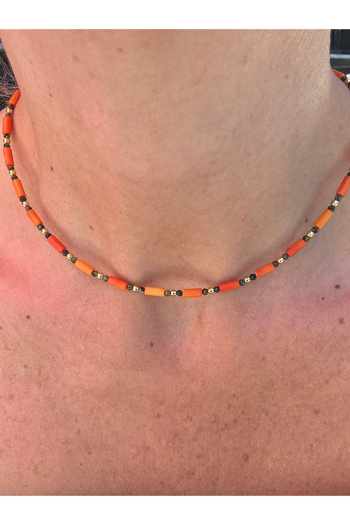 Medusa Accessories Afrika Turkuaz ve Doğal Mercan Taşlı Kolye