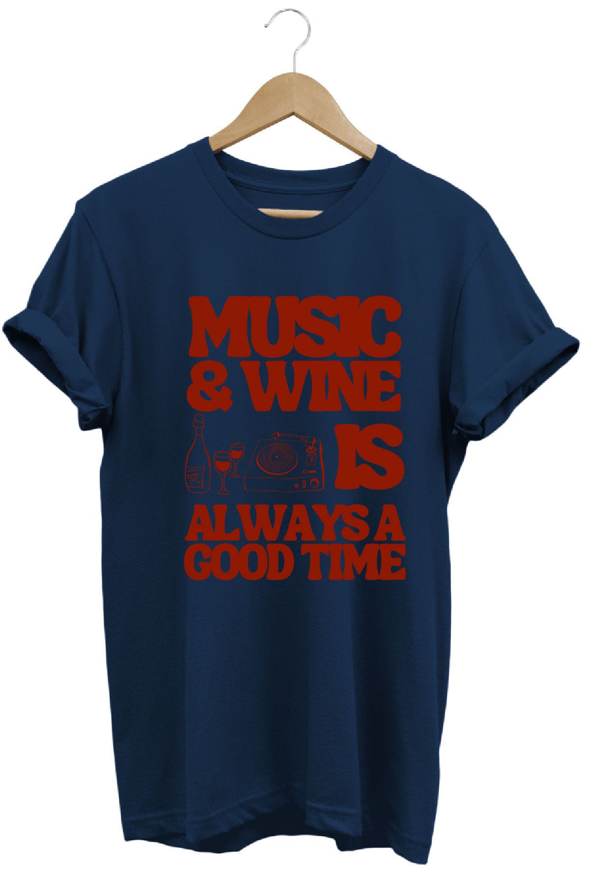 onsrawear Y2k Vintage Music & Wine Yazı Baskılı Unisex %100 Pamuk Basic Premium T-shirt