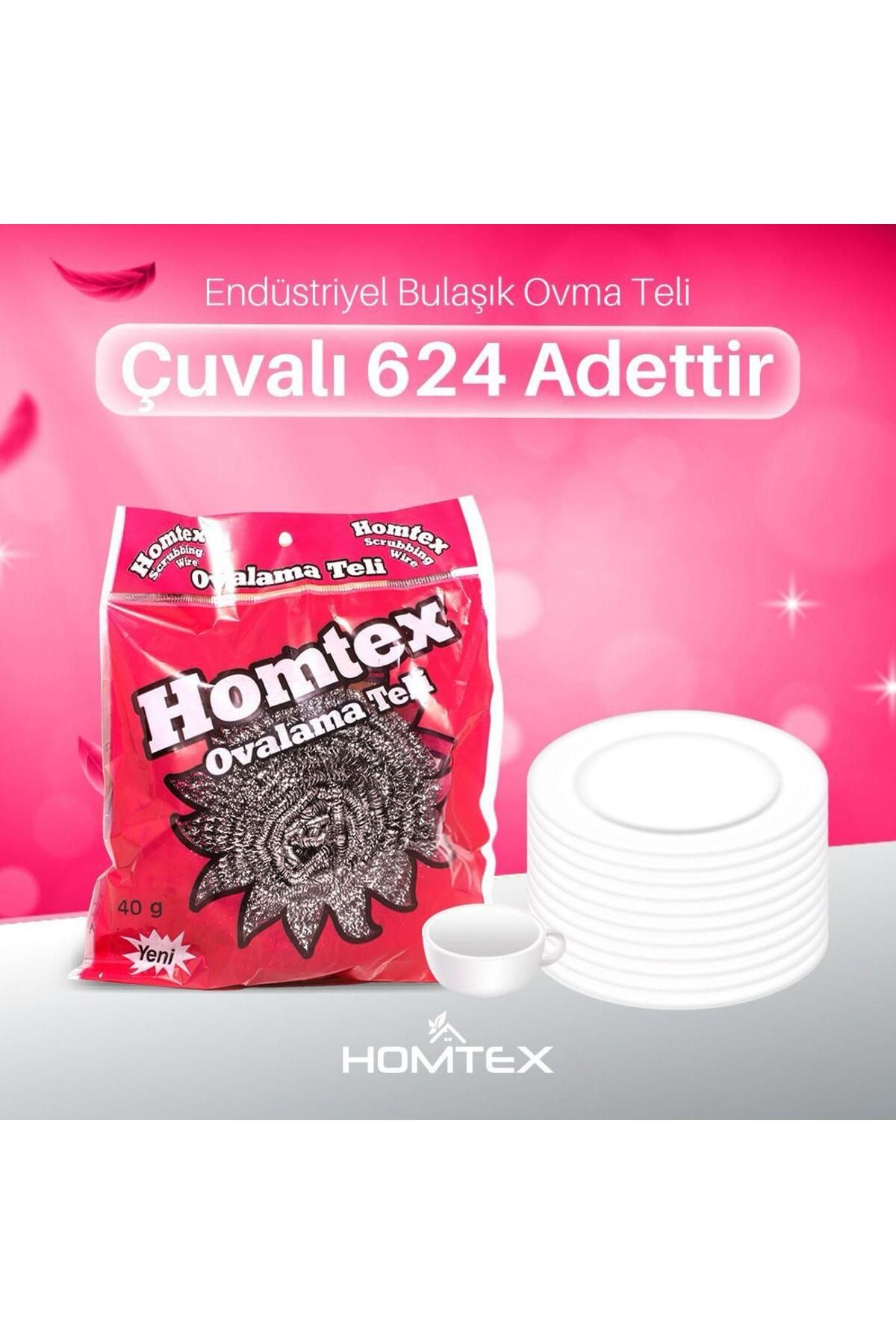 HOMTEX 100% paslanmaz bulaşık ovma teli 40 gr 624 adet