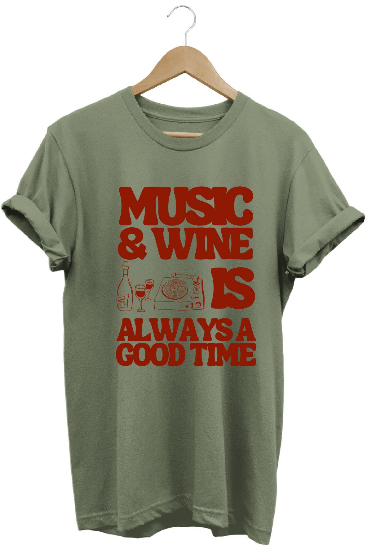 onsrawear Y2k Vintage Music & Wine Yazı Baskılı Unisex %100 Pamuk Basic Premium T-shirt