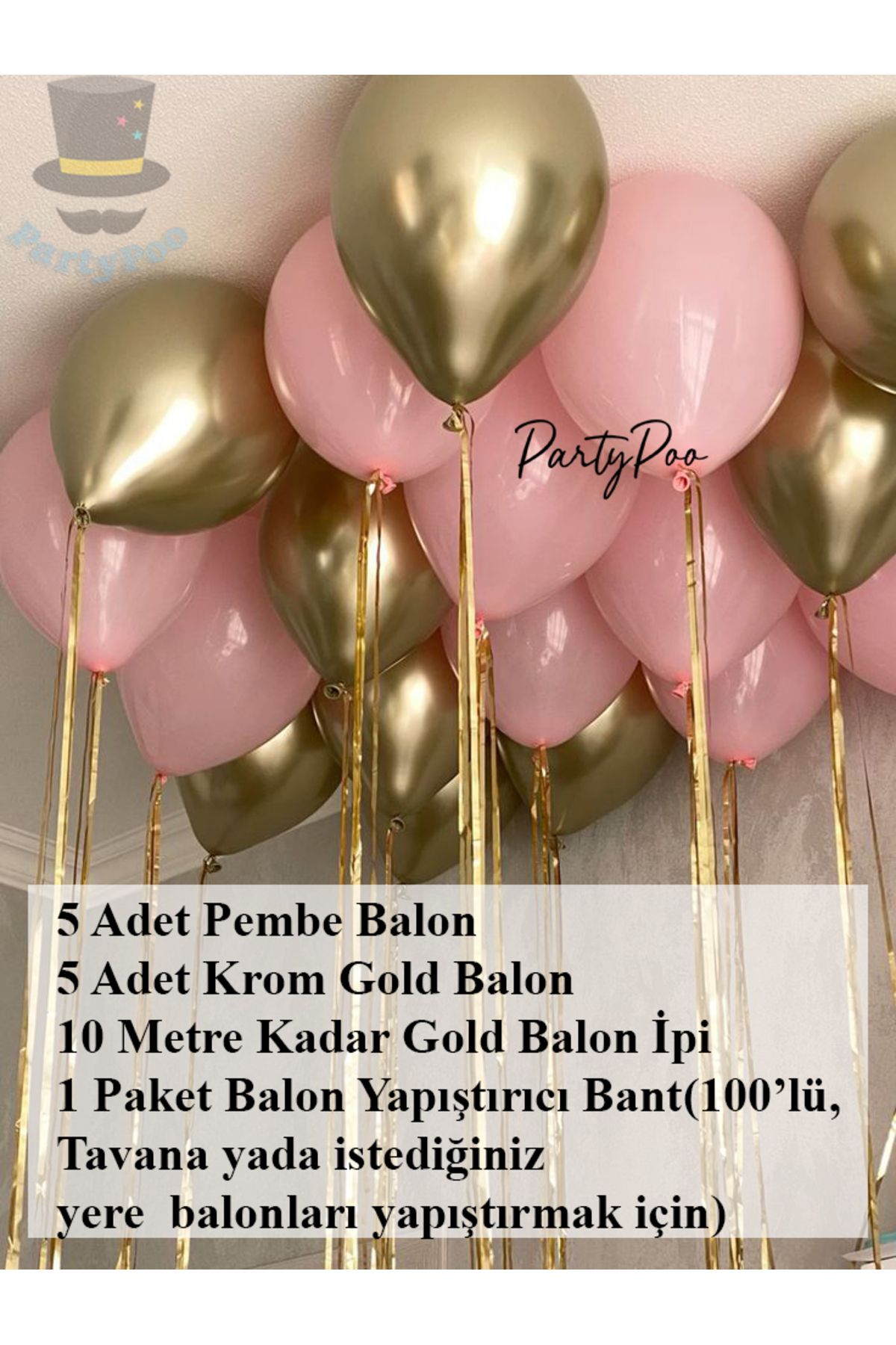 PartyPoo Bride to Be 5 Pembe 5 Krom Gold Balon Seti – Doğum Günü, Bekarlığa Veda ve Parti Süsleme Balonları