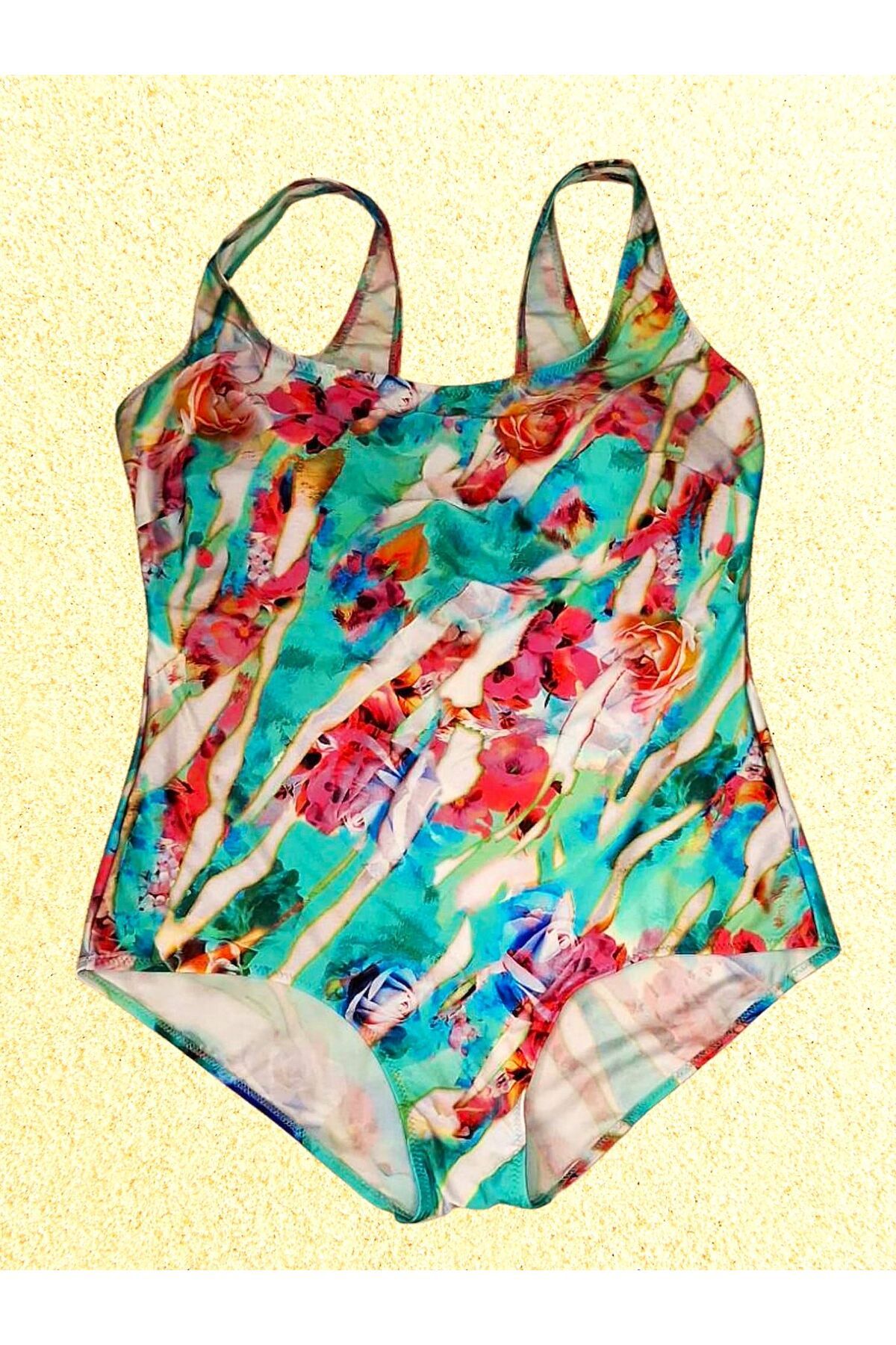 Sunsurf Büyük Beden Desenli Mayo 50-52-54-56 Beden Renkli