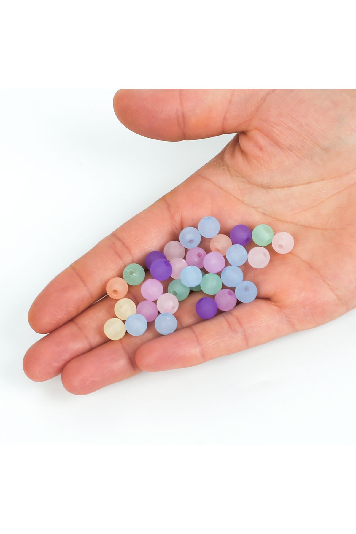 yfhobi 25 gram - 8 mm Buzlu Karışık Renkli Yuvarlak Desen Plastik Boncuk ( 25 gram- 95-100 Adet Arası )