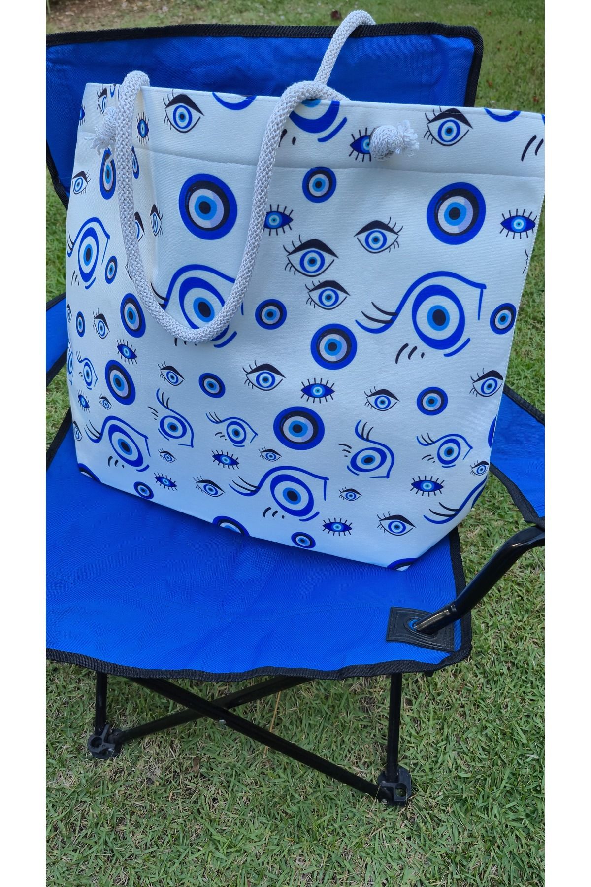 Land of Souvenir-Durable Fabric Large Beach Bag with Evil Eye 4