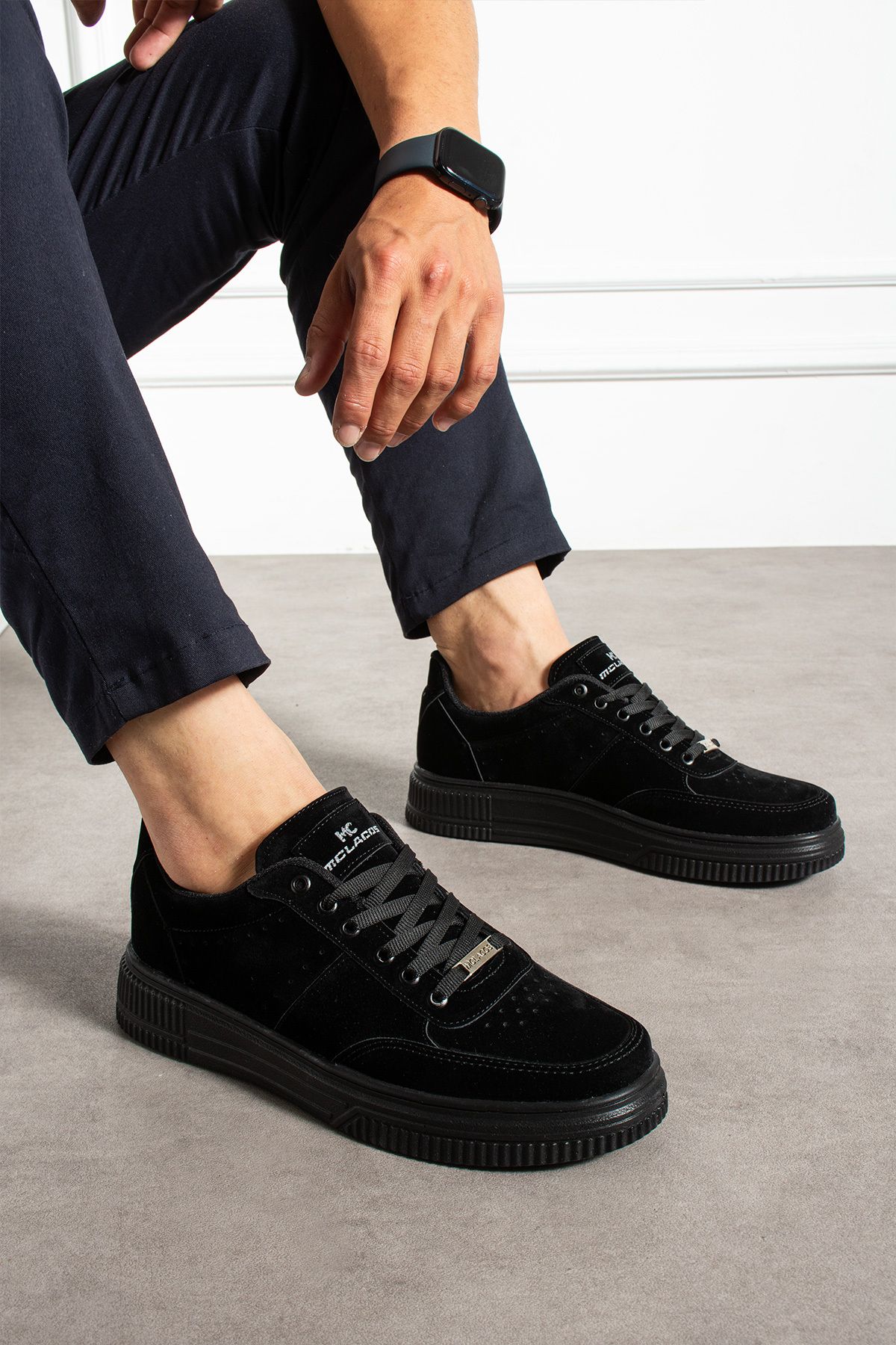 MCLACOS Erkek Sneaker Günlük Spor Ayakkabı Yüksek Taban Siyah - Rahat Tasarım Q3