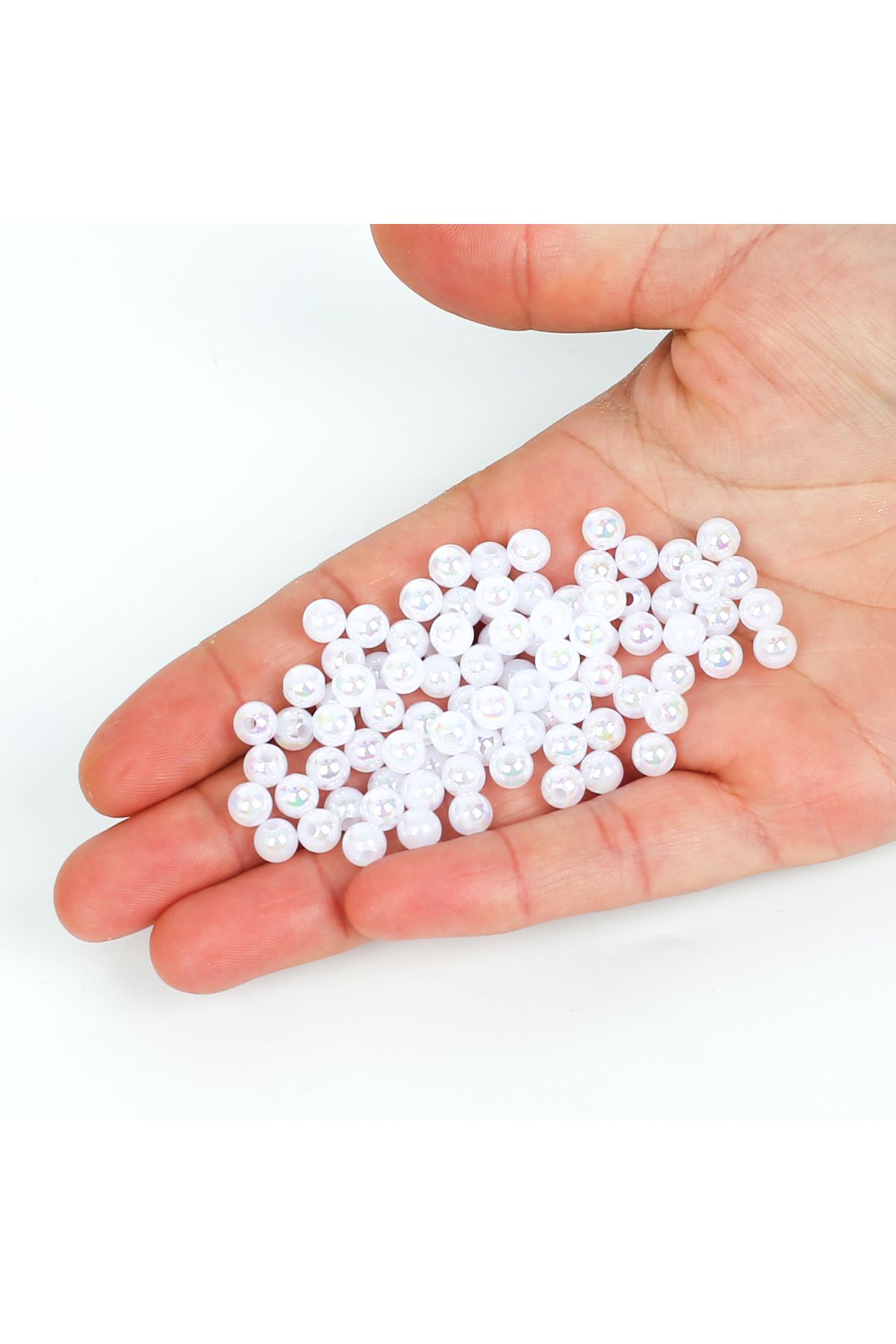 yfhobi 25 gram - 6 mm Beyaz Janjanlı Yuvarlak Desen Plastik Boncuk ( 25 gram- 240-250 Adet Arası )