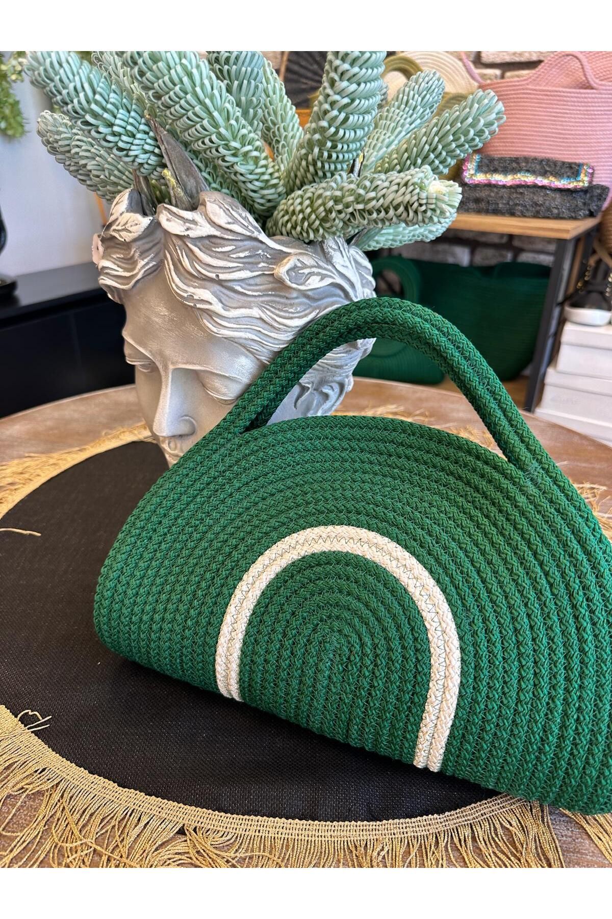 DOLCE QUEEN Kadın Bohem Tarzı Hasır El Çantası Yeşil Clutch