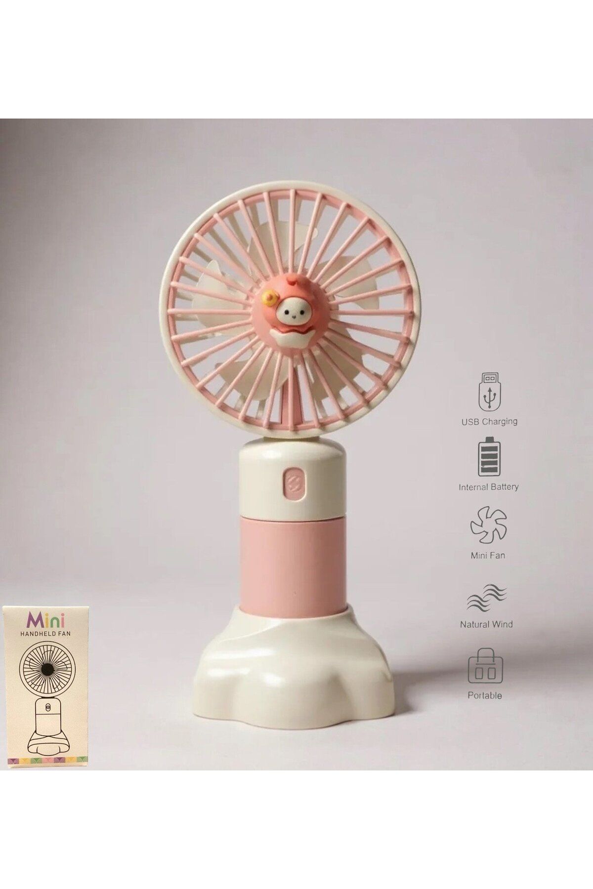 Brokoli Home Handheld USB Şarjlı El Fanı I Mini Masa Fanı I Telefon Standlı I Vantilatör I Taşınabilir Fan Pembe