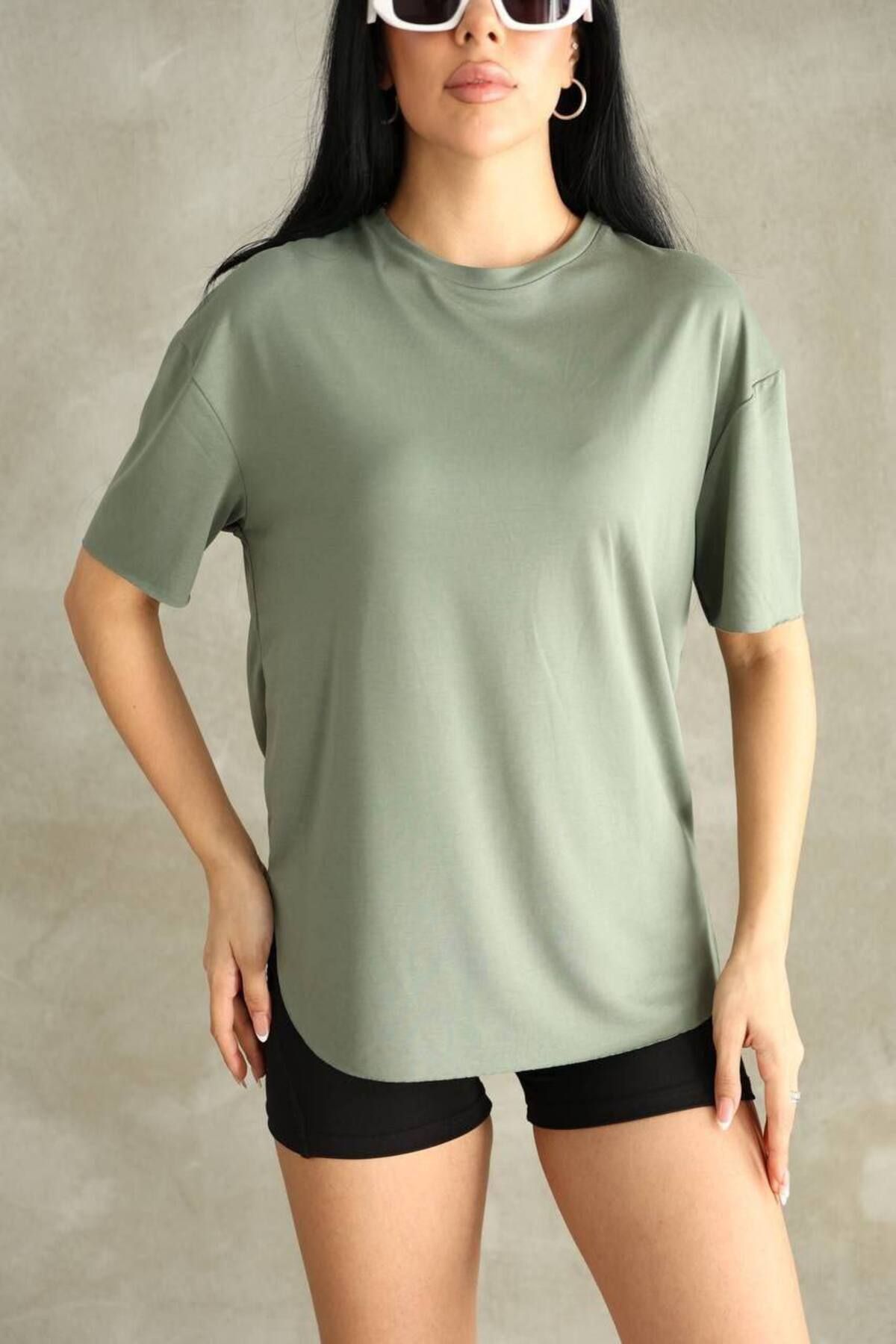 NOLYA MODA T-Shirt Regular Kesim Yeşil Zeytin
