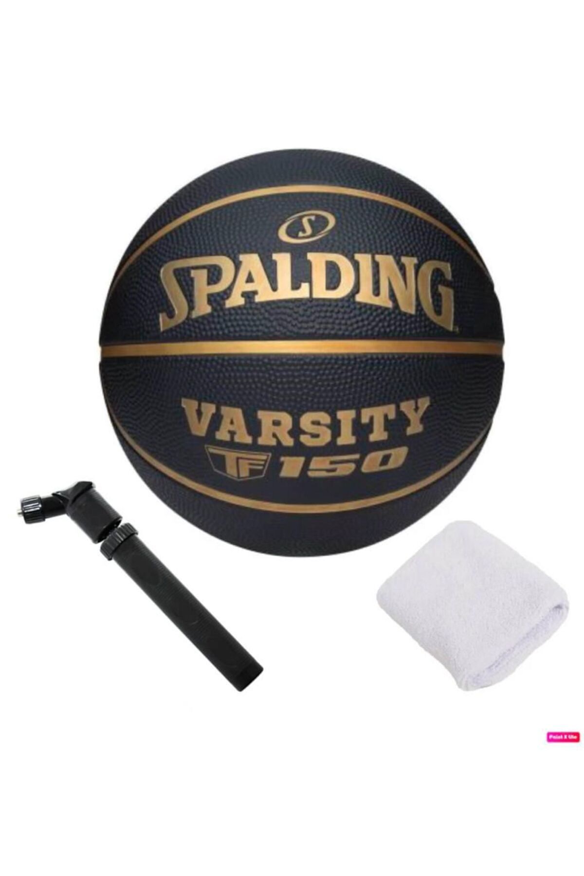 SPALDING Basketbol Topu Varsity Black Gold TF-150 Size:6+ Pompa + Havlu Bileklik